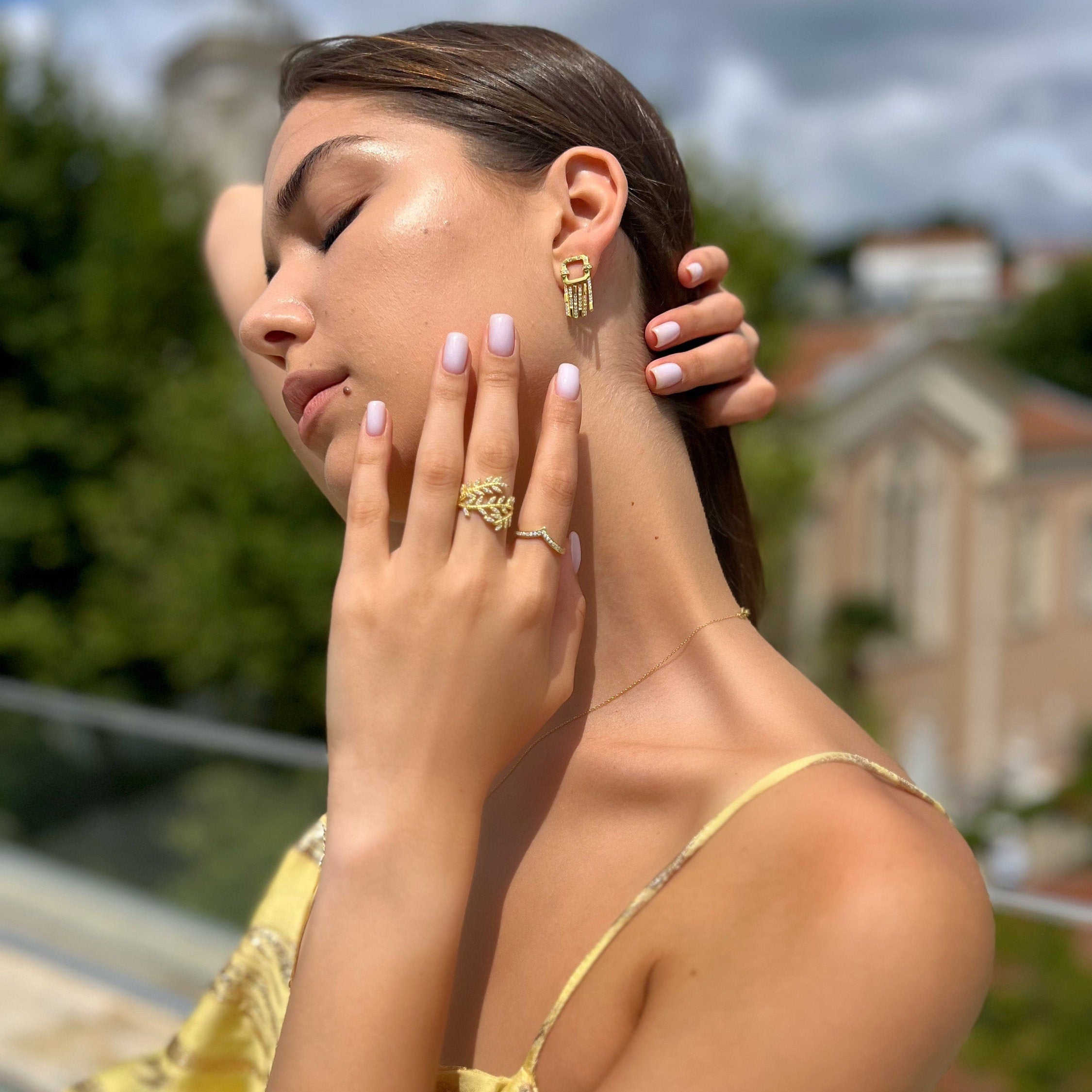 Fringe Drop Stud CZ Earrings - Sterling Silver