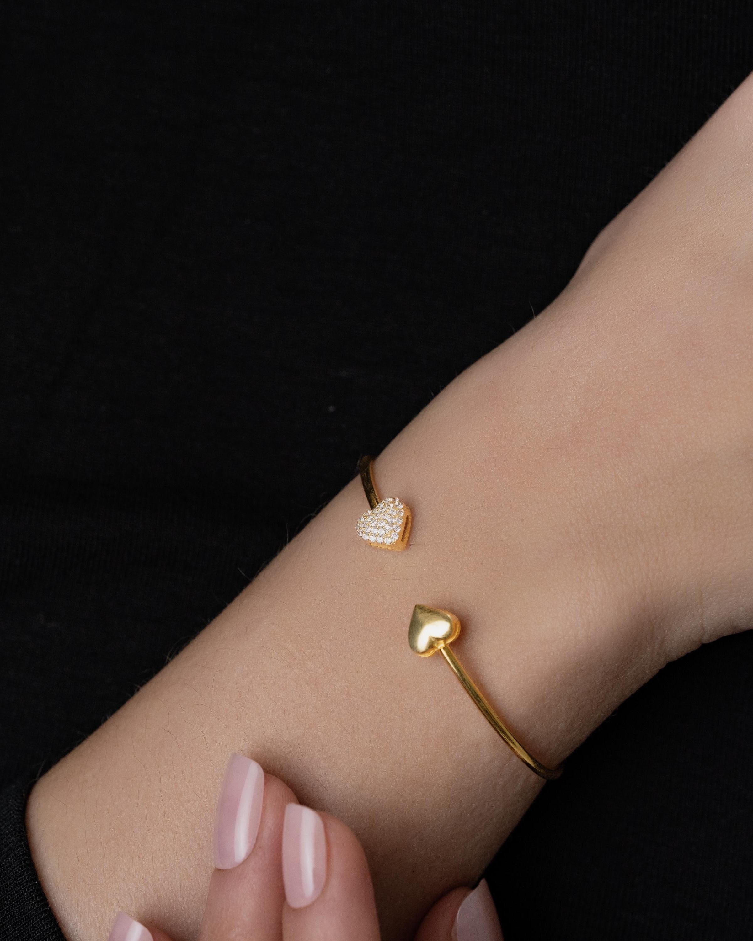 Gold Heart Open Cuff Bracelet - Sterling Silver