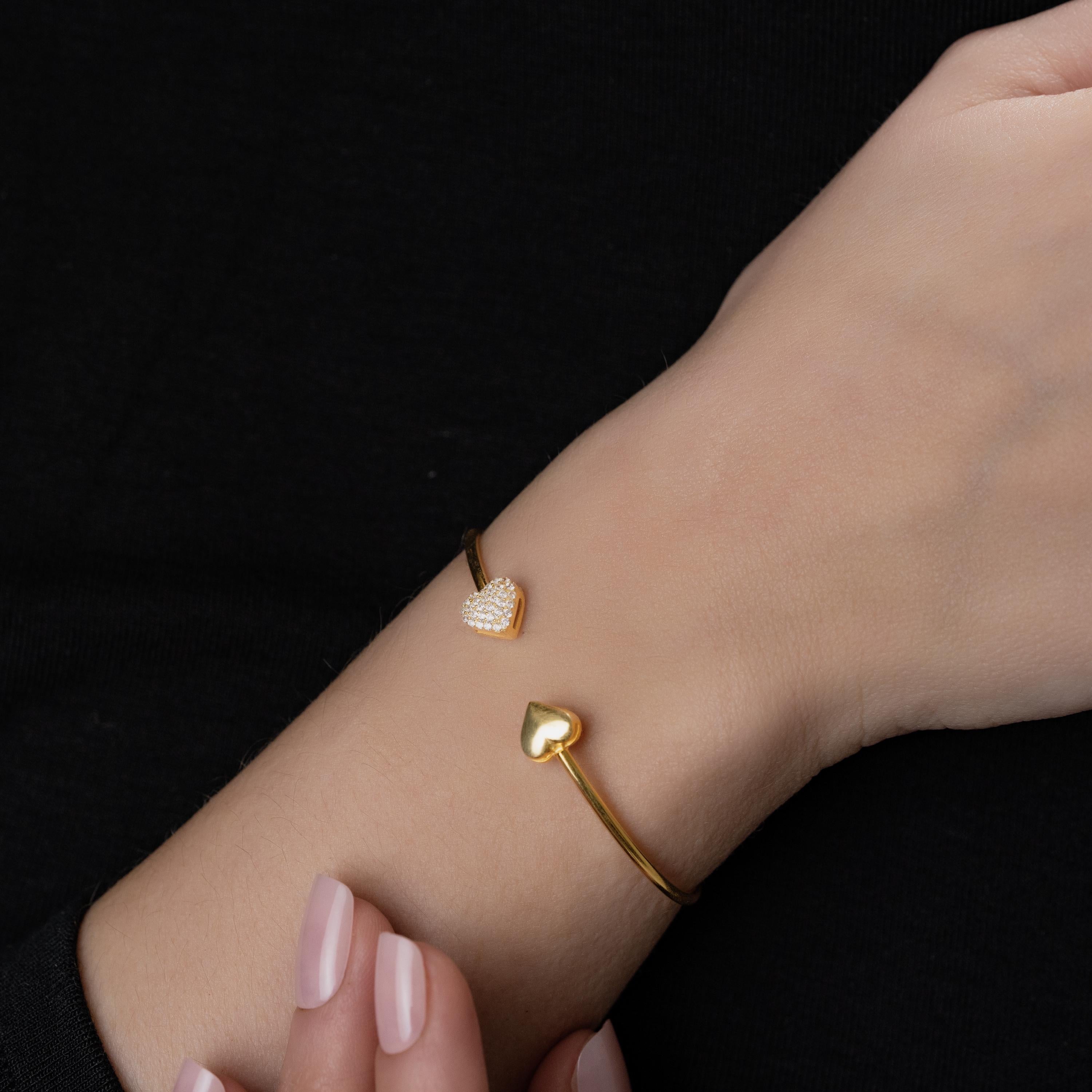 Gold Heart Open Cuff Bracelet - Sterling Silver
