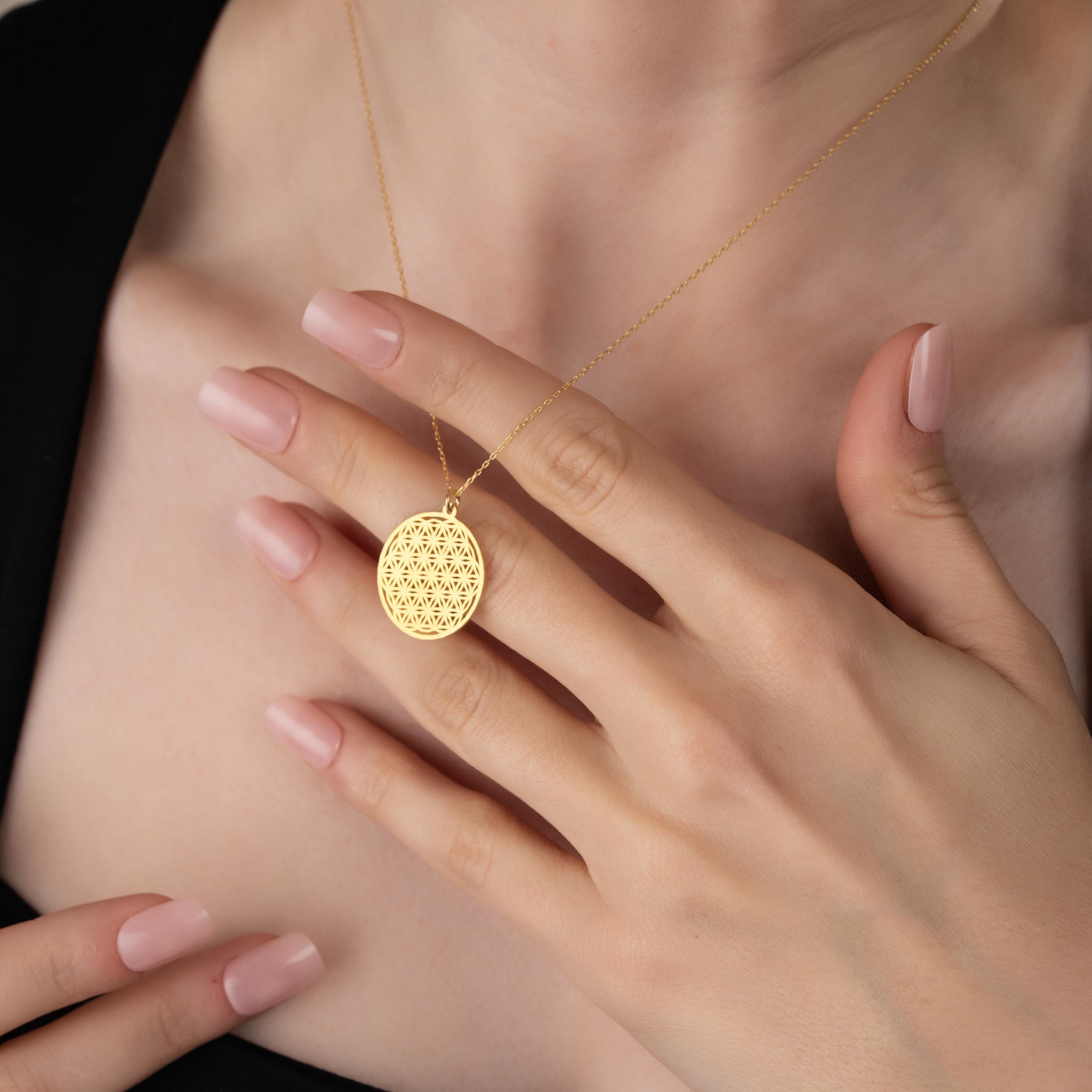 Gold Flower Of Life Medallion Necklace - Sterling Silver