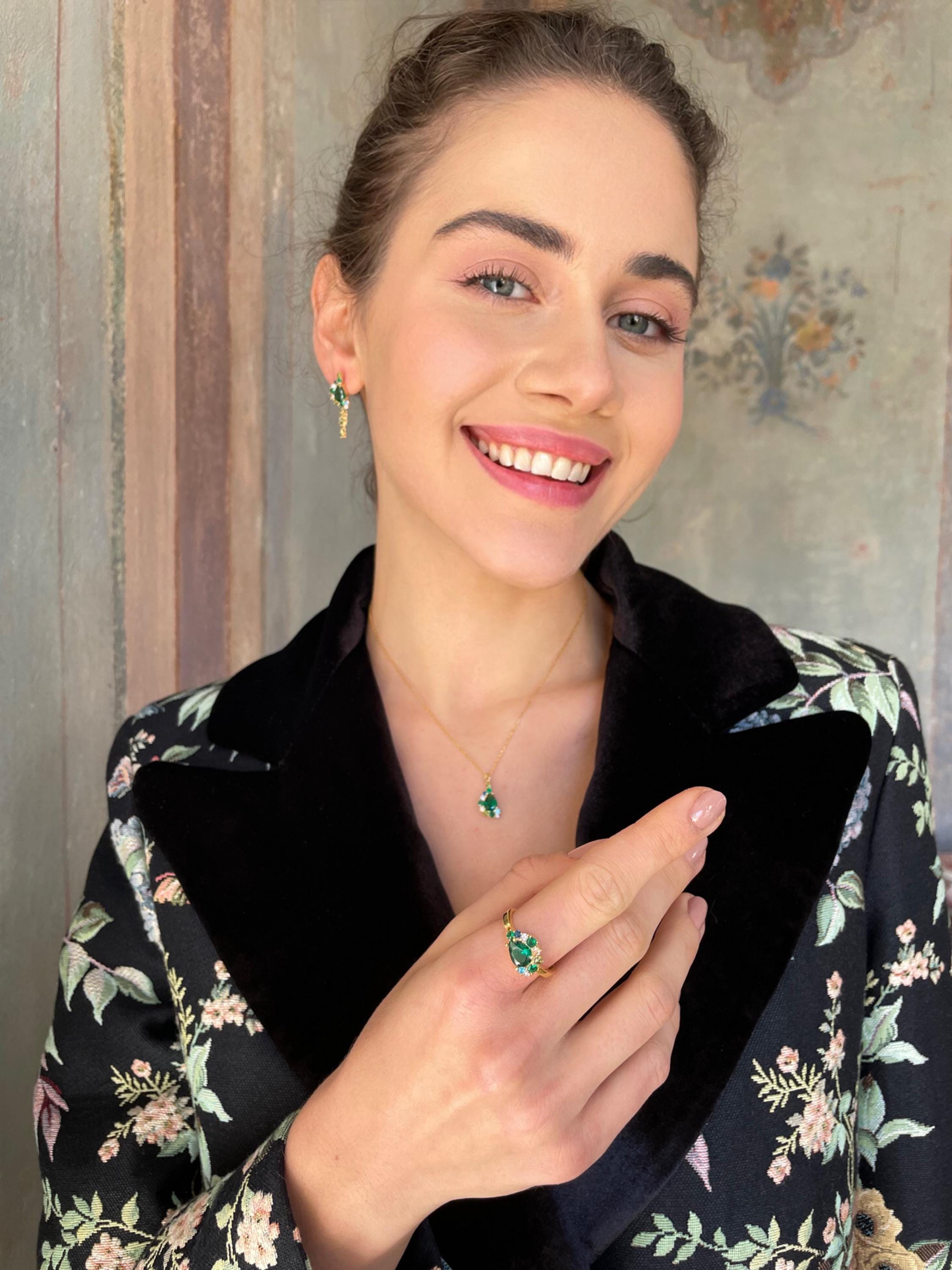 Vintage Emerald Rhinestone Set - Sterling Silver