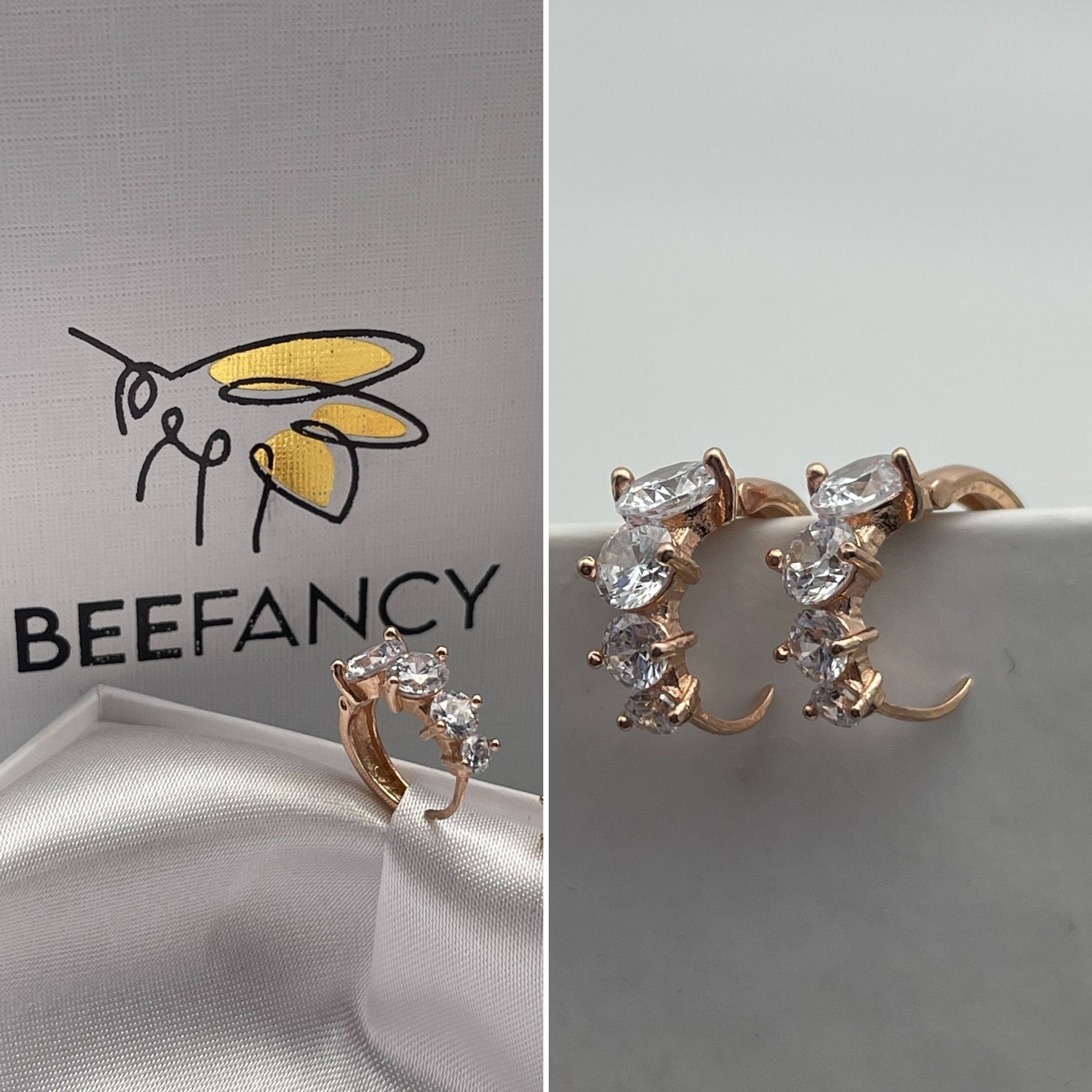 Rose Gold CZ Huggie Hoop Earrings - Sterling Silver