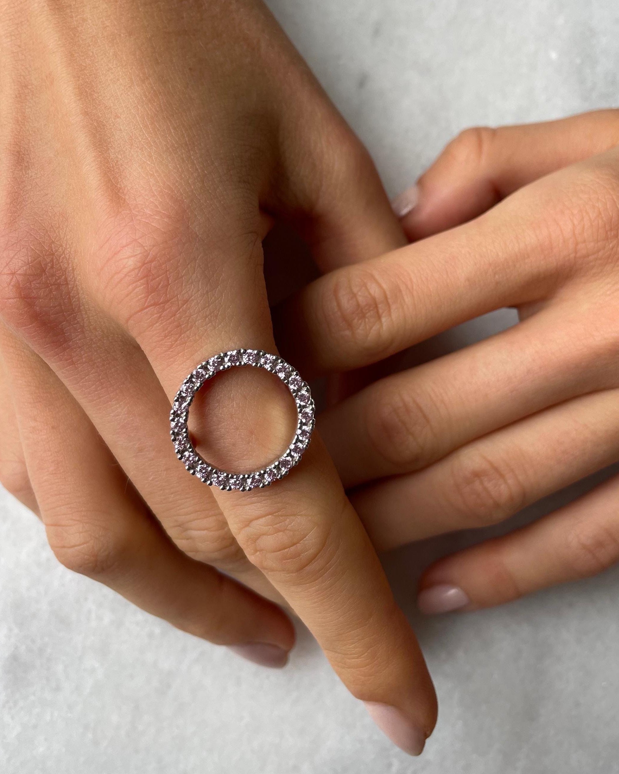 CZ Halo Statement Ring - Sterling Silver