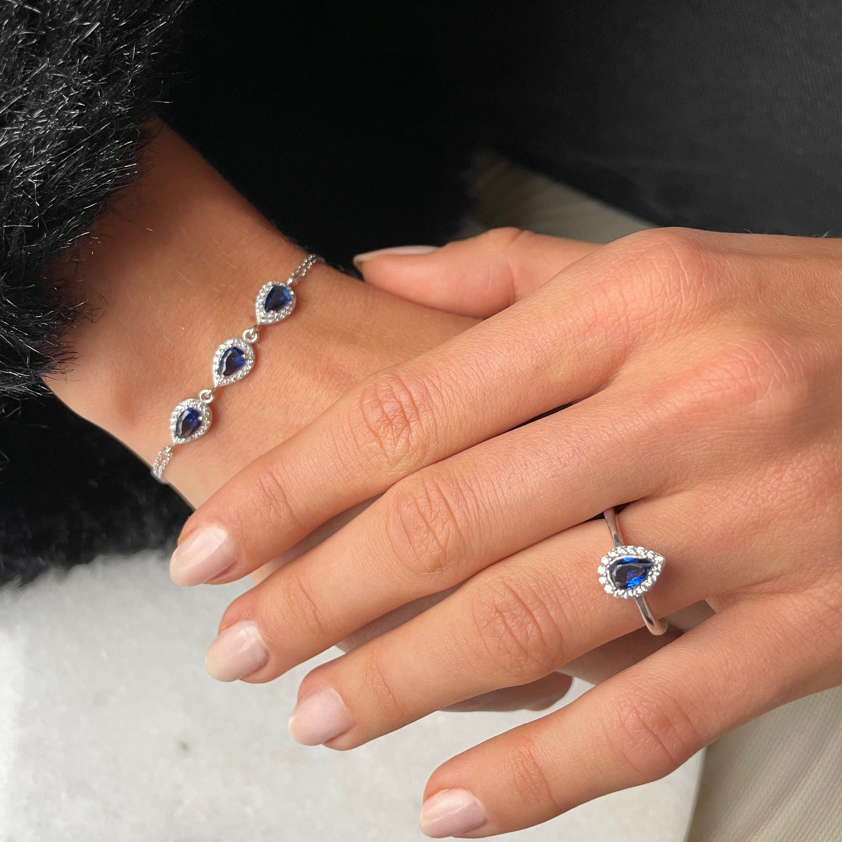 Elegant Teardrop Gemstone Bracelet - Sterling Silver