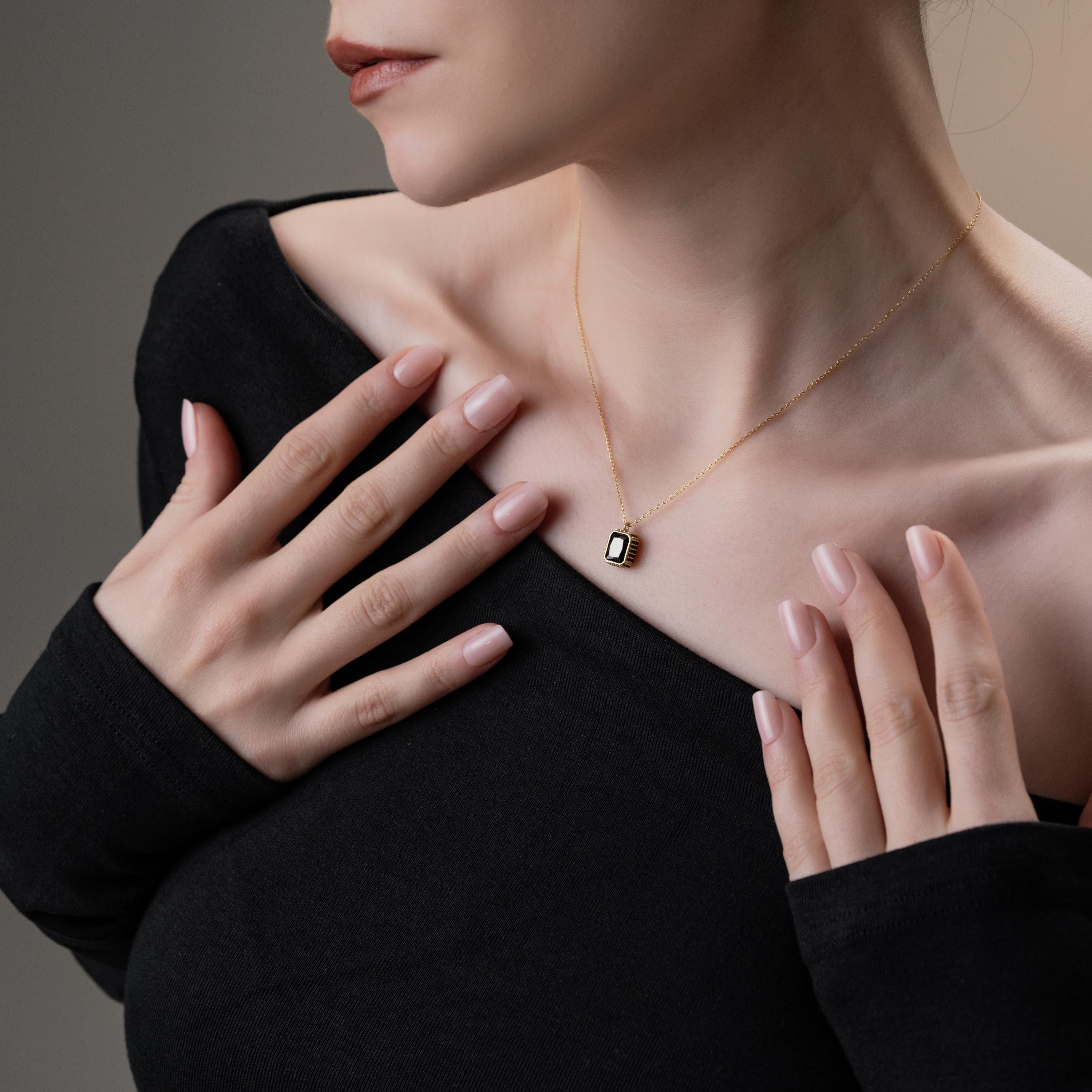 Gold Framed Gem Necklace - Sterling Silver