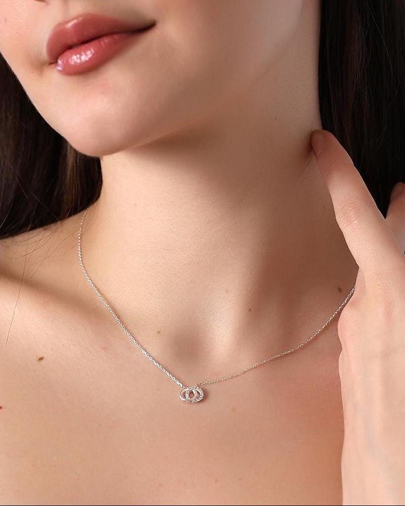 Dainty Double Circle Necklace - Sterling Silver