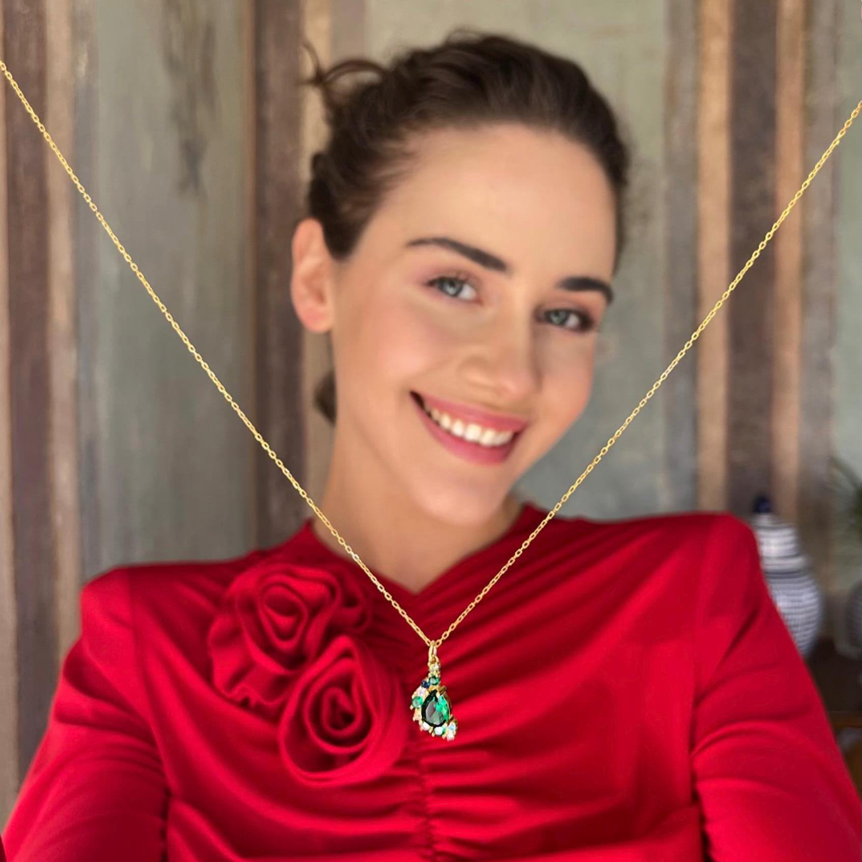 Vintage Emerald Drop Necklace - Sterling Silver