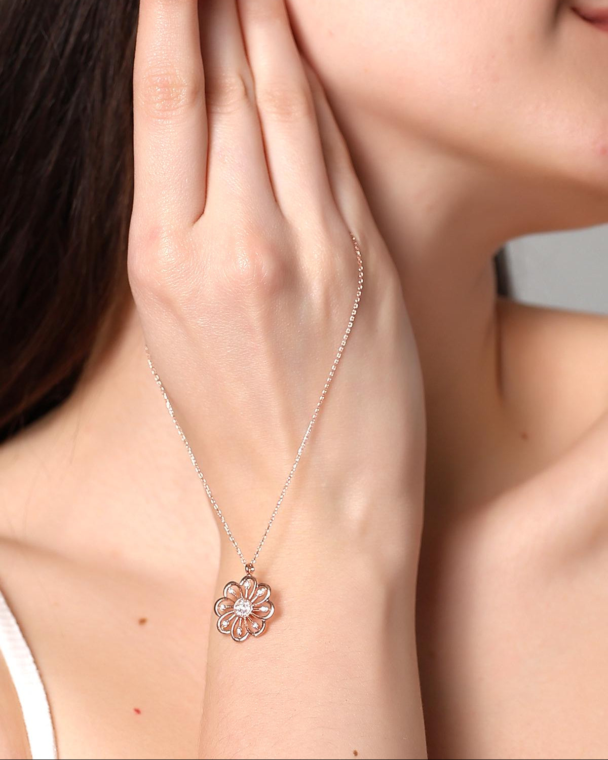 Minimalist Floral Charm Necklace - Sterling Silver