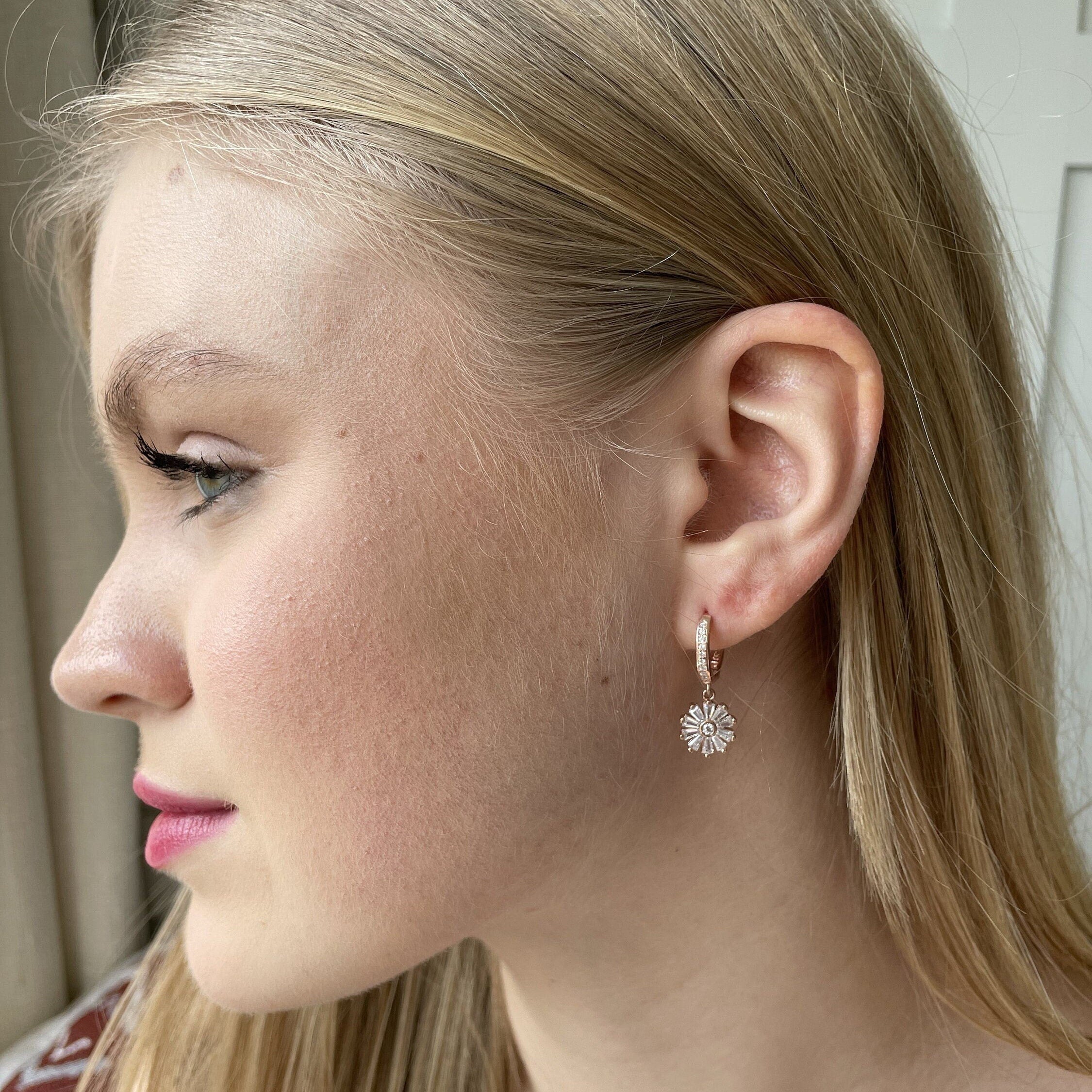 Daisy Dangle CZ Earrings - Sterling Silver