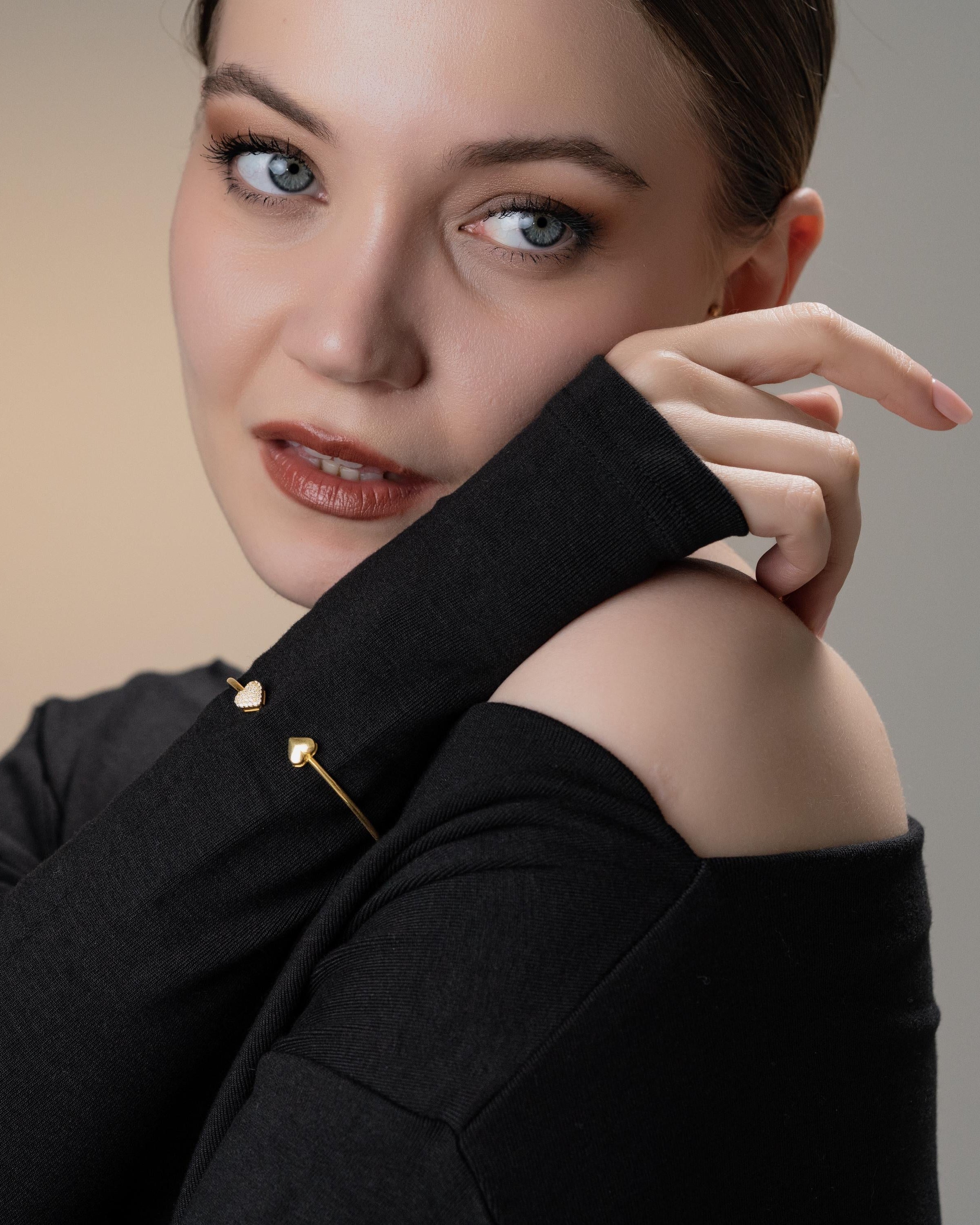 Gold Heart Open Cuff Bracelet - Sterling Silver