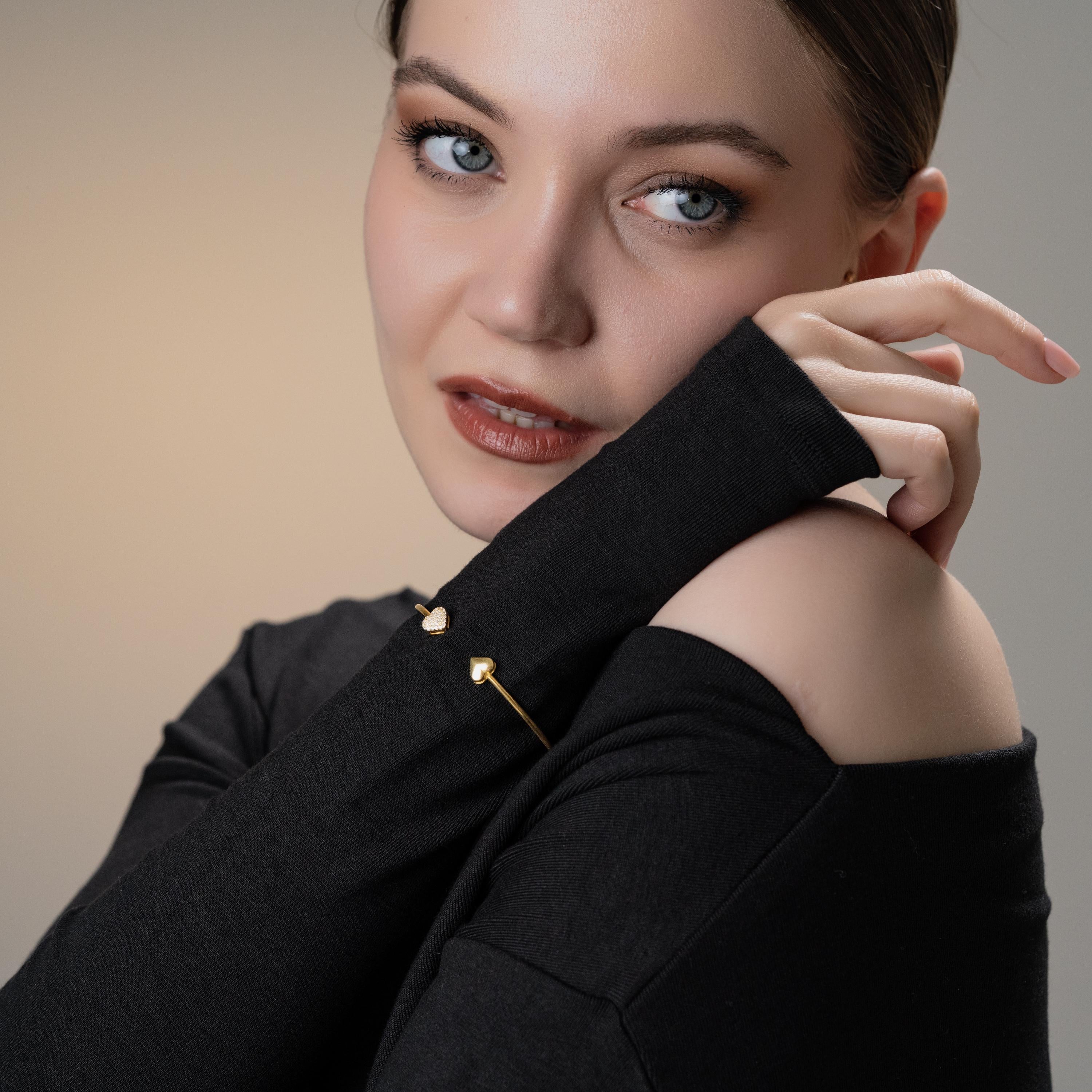 Gold Heart Open Cuff Bracelet - Sterling Silver