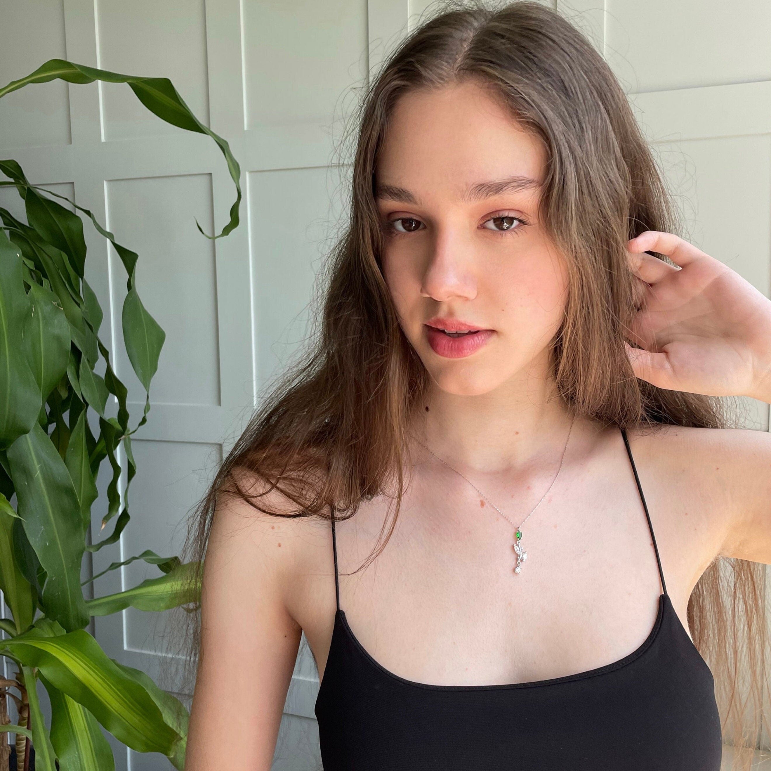 Emerald Floral Dangle Necklace - Sterling Silver