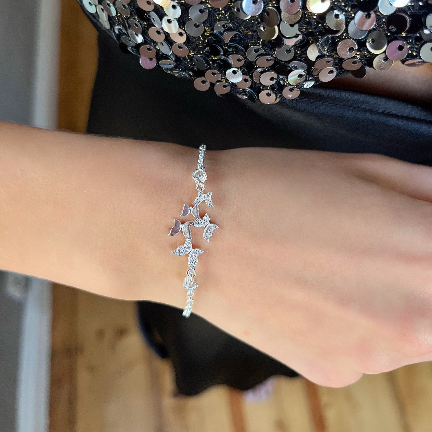 Dazzling Cz Butterfly Bracelet Silver - Sterling Silver