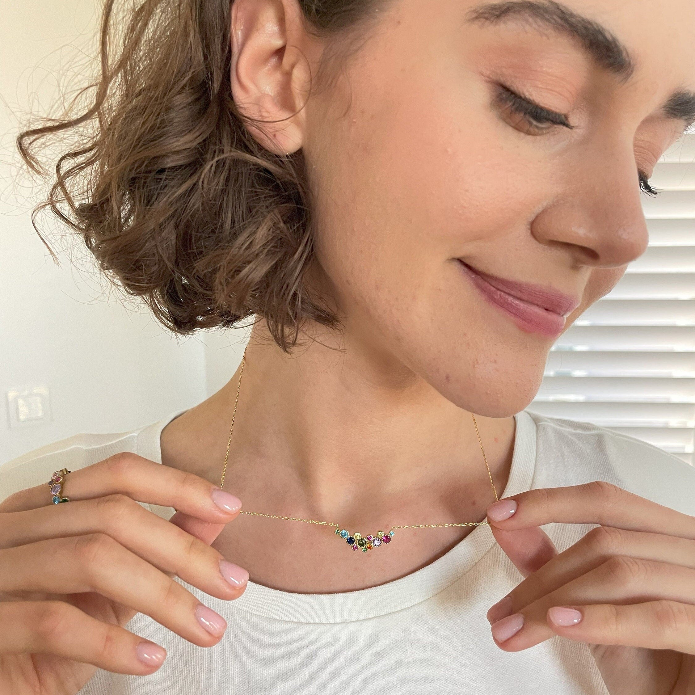 Rainbow Gemstone Necklace - Sterling Silver