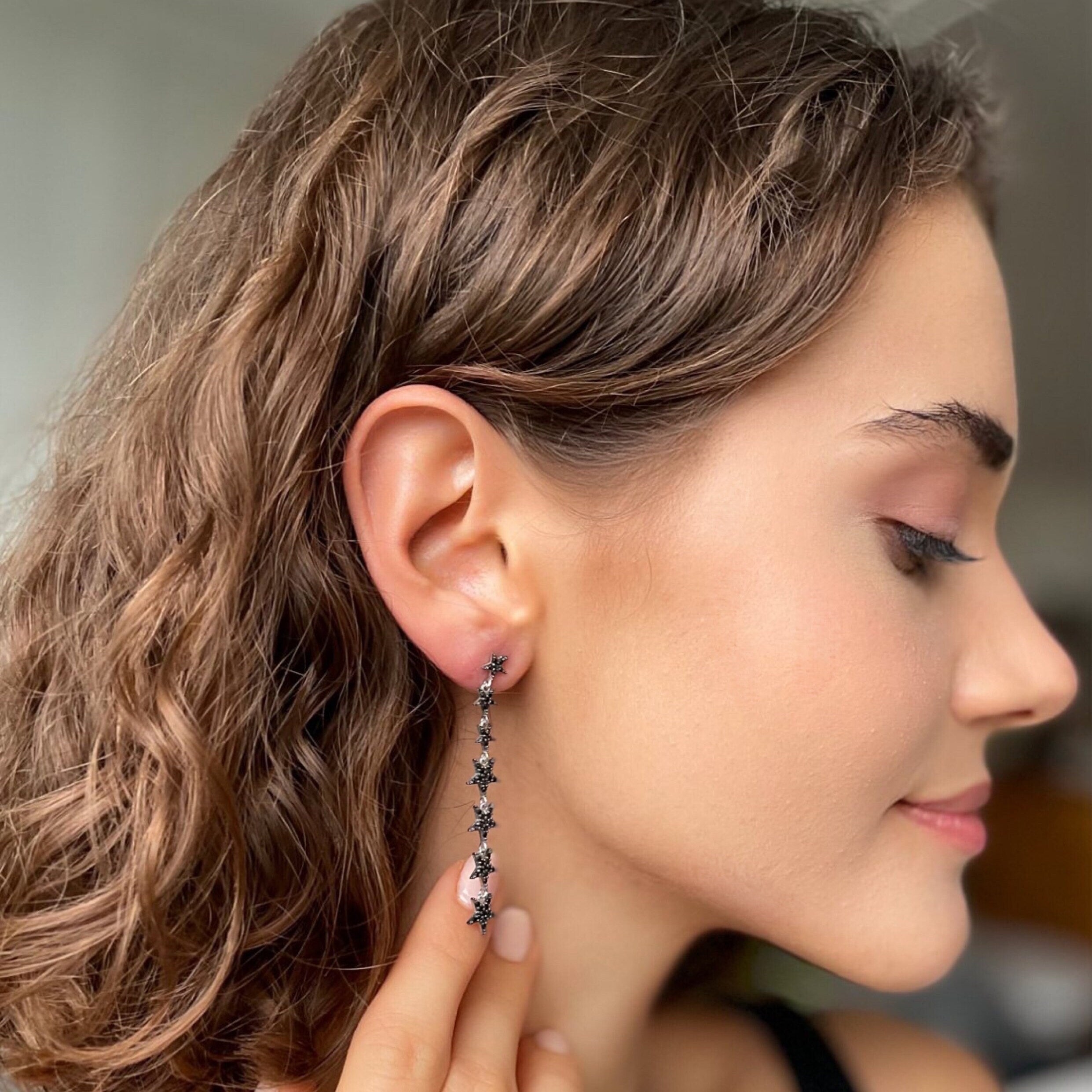 Star Lariat Dangle Earrings - Sterling Silver