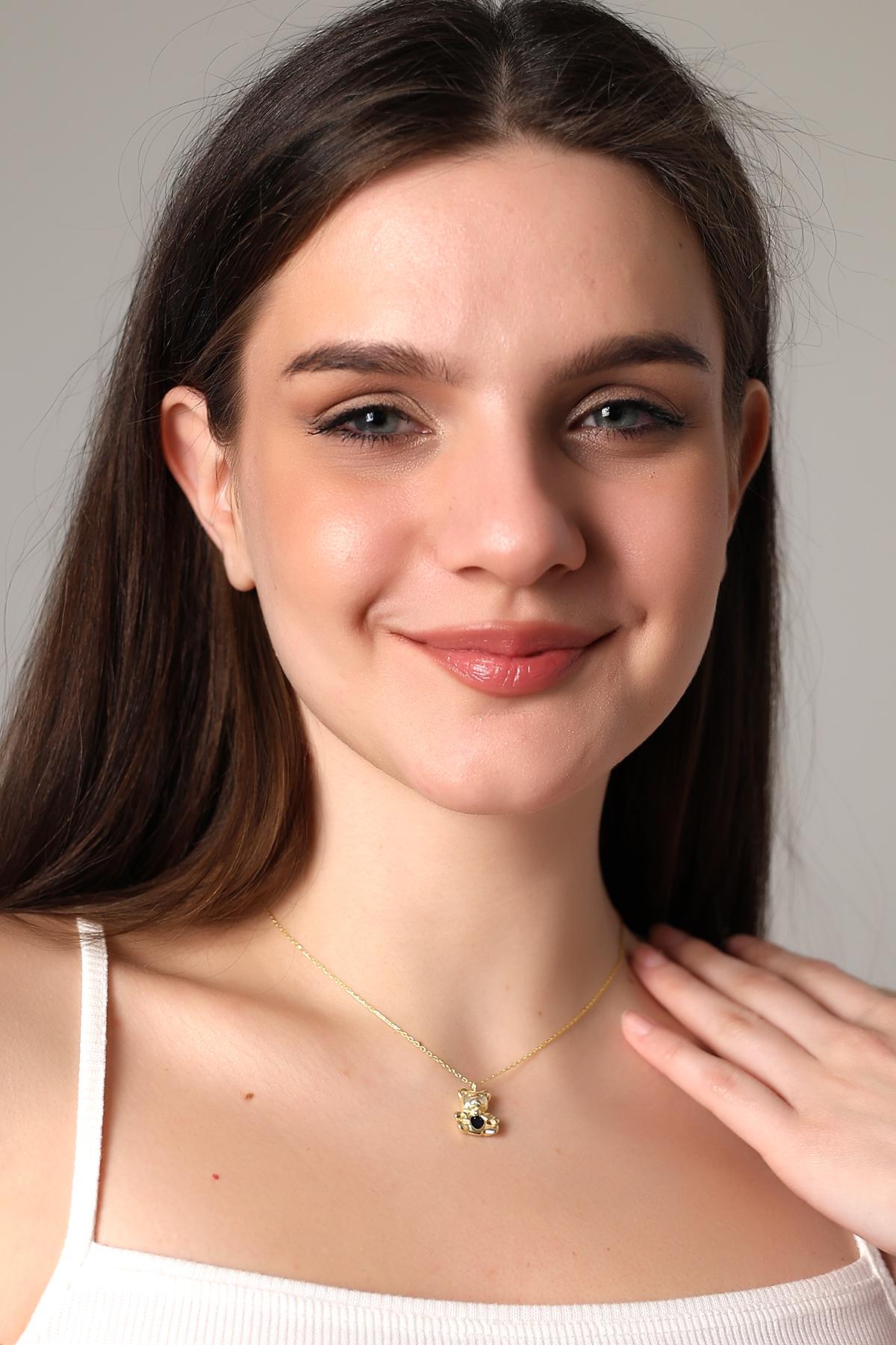 Cute Gold Teddy Bear Necklace - Sterling Silver