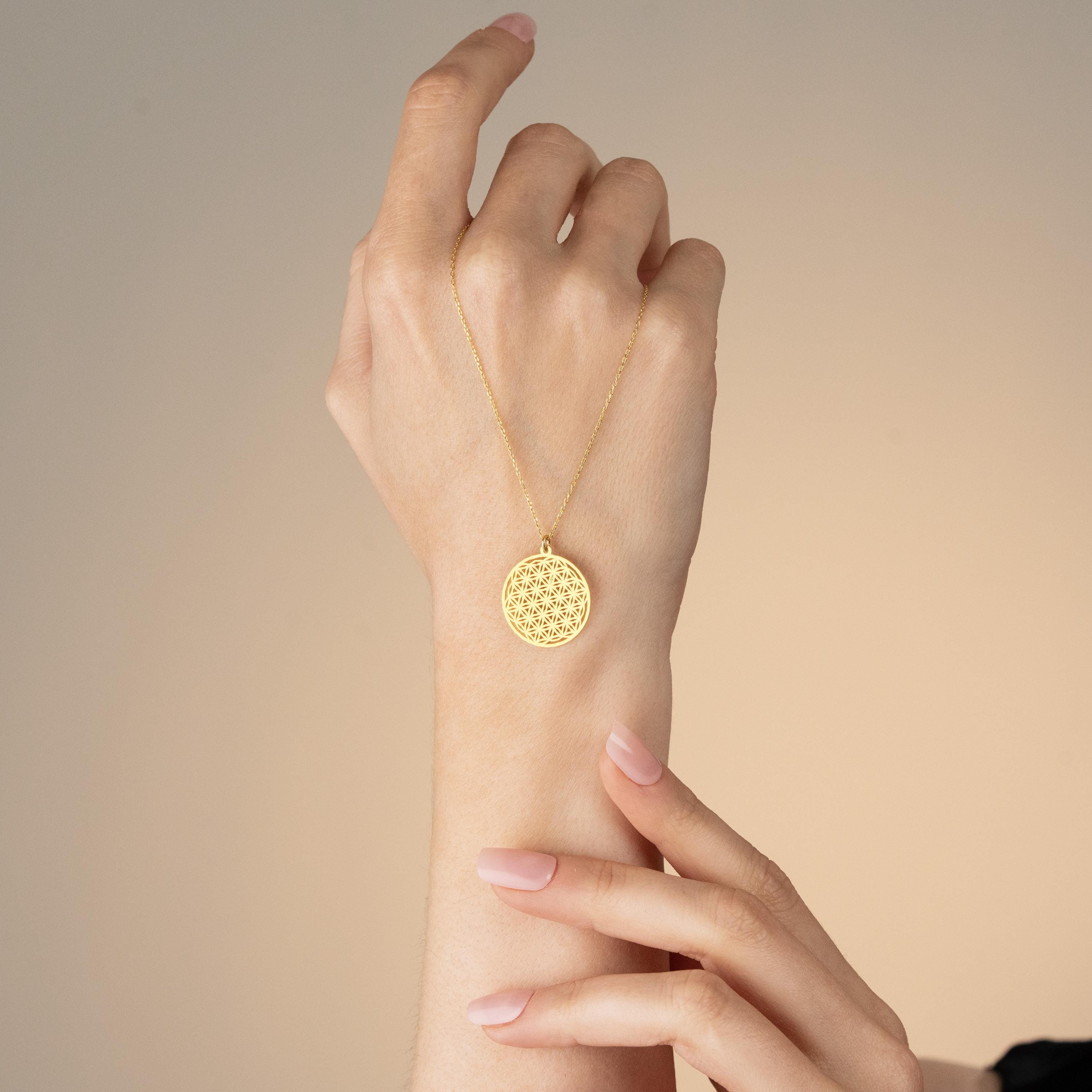 Gold Flower Of Life Medallion Necklace - Sterling Silver
