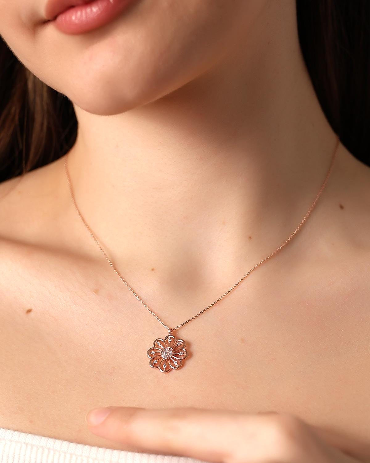 Minimalist Floral Charm Necklace - Sterling Silver
