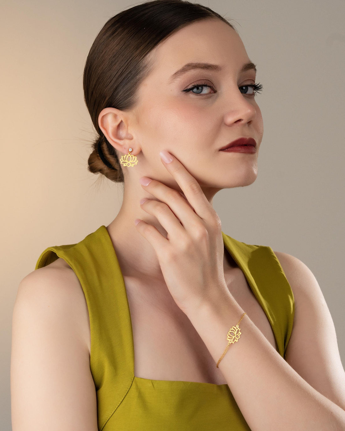 Gold Lotus Flower Jewelry Set - Sterling Silver