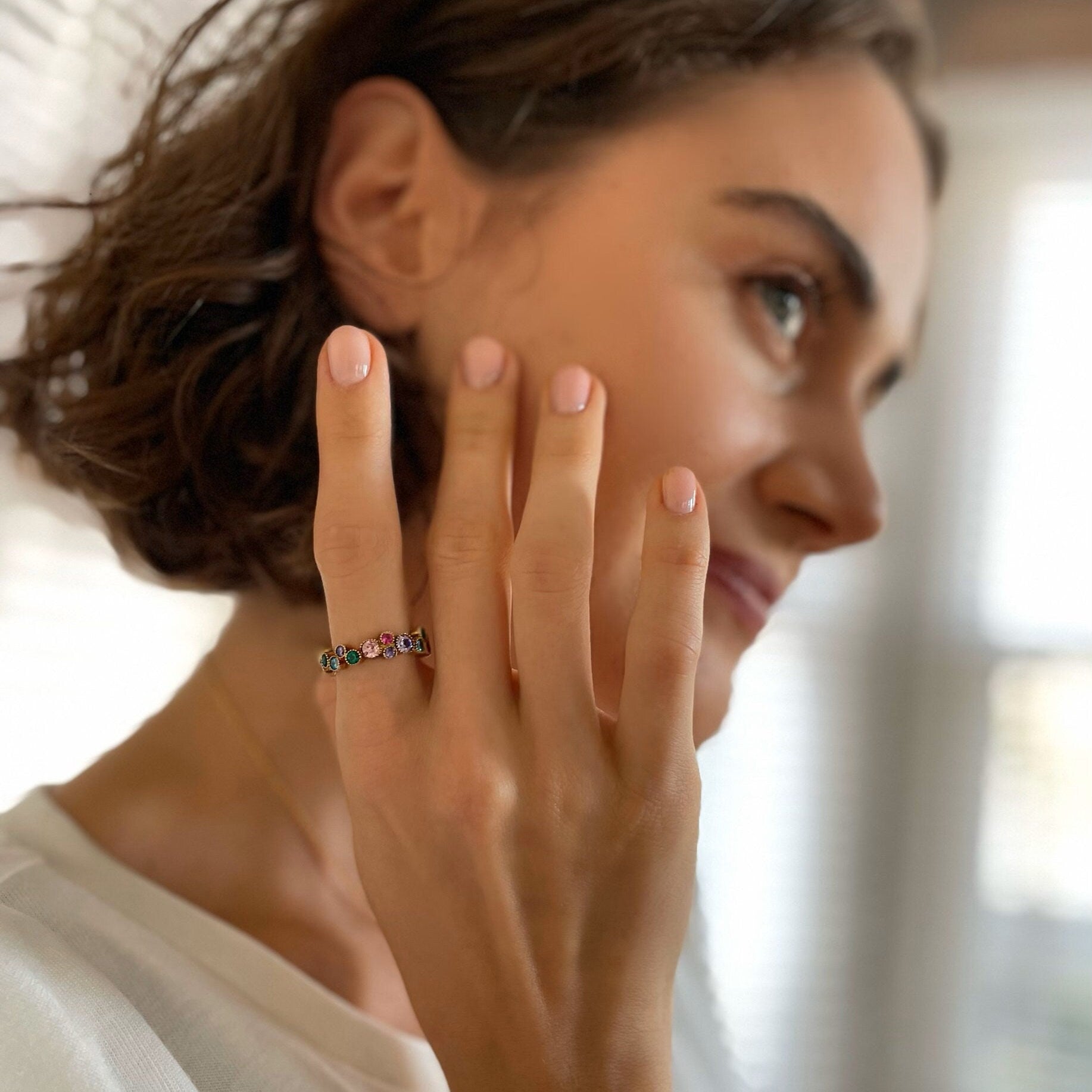 Rainbow Necklace & Eternity Ring Set - Sterling Silver