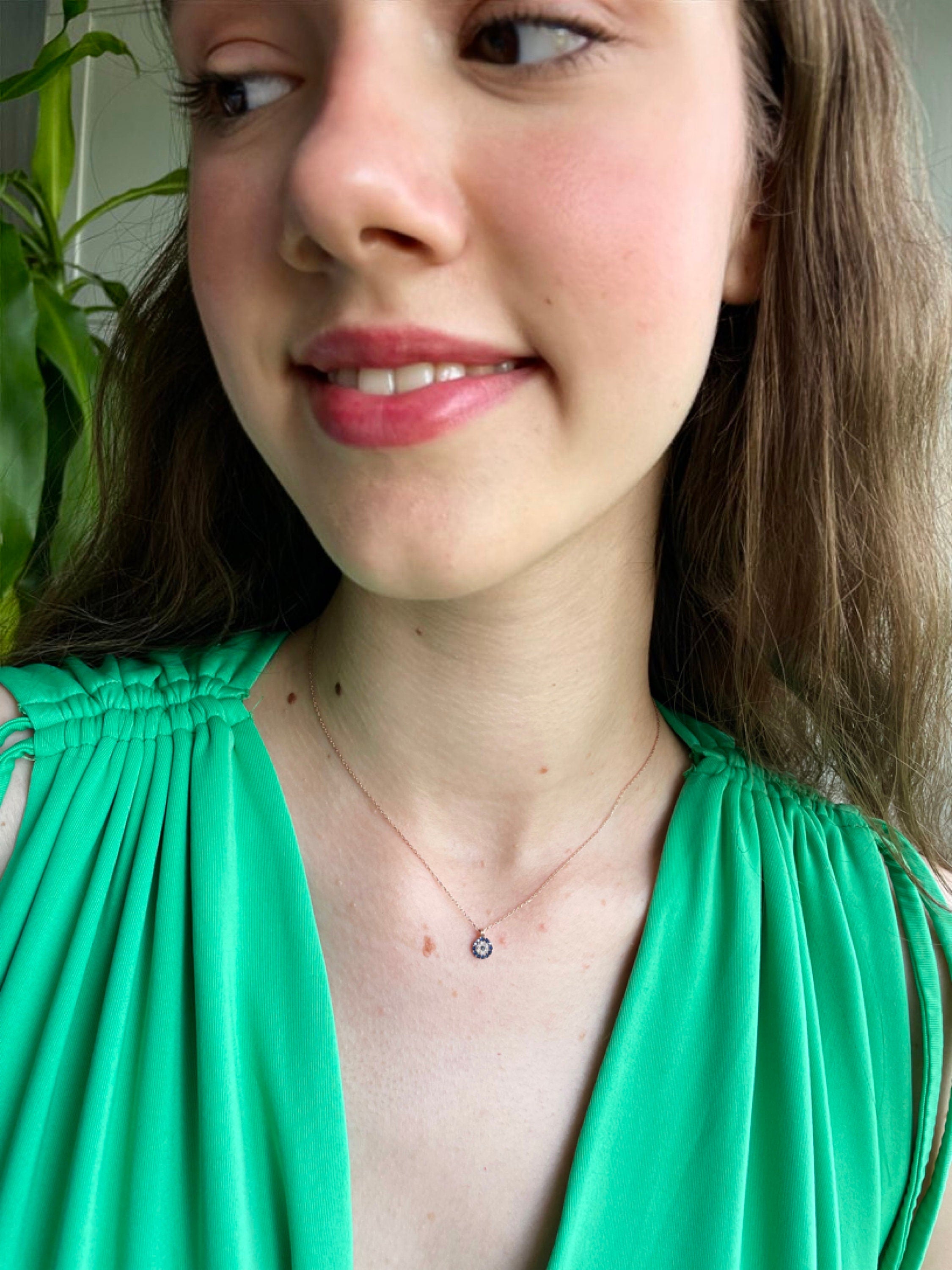 Minimalist Silver Evil Eye Necklace - Sterling Silver