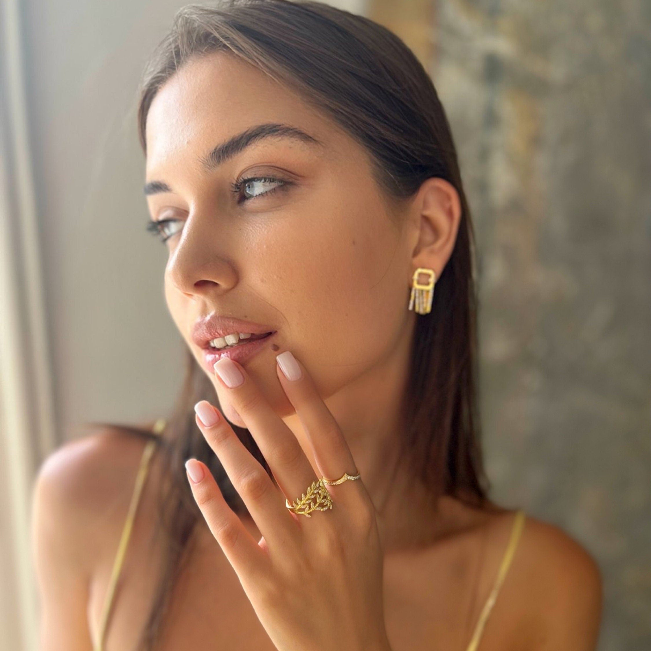 Fringe Drop Stud CZ Earrings - Sterling Silver