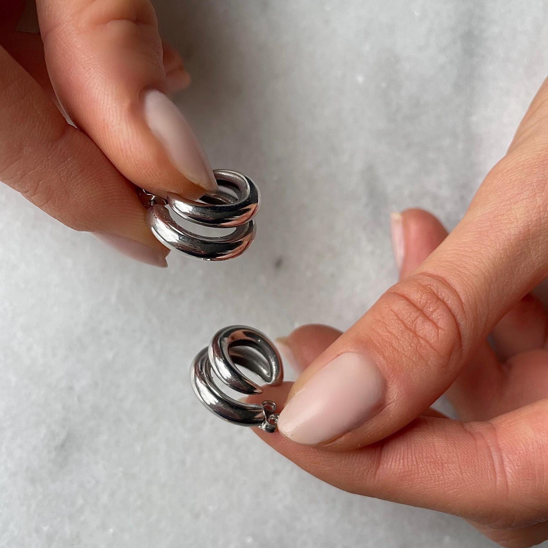 Chunky Double Hoop Earrings - Sterling Silver