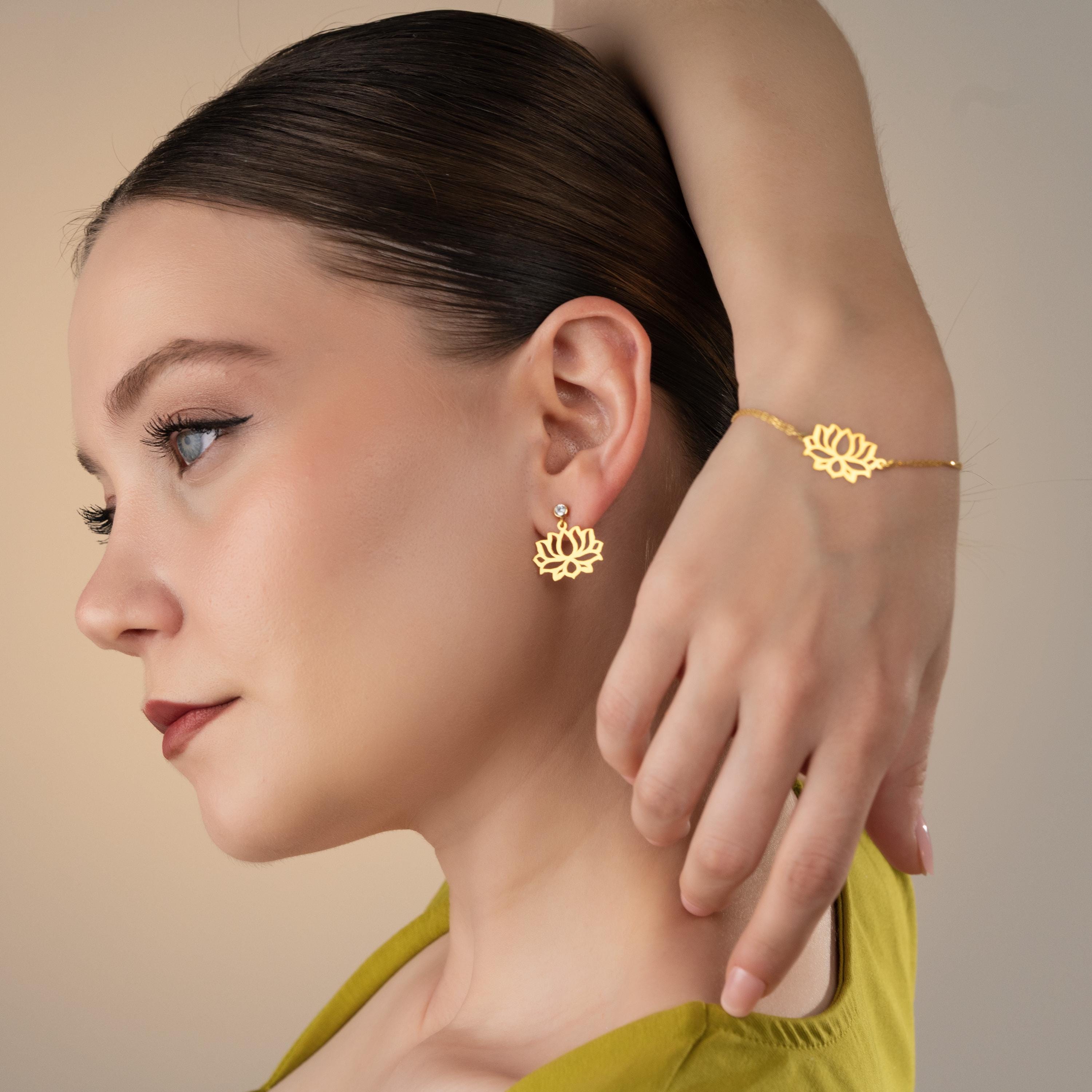 Gold Lotus Flower Jewelry Set - Sterling Silver
