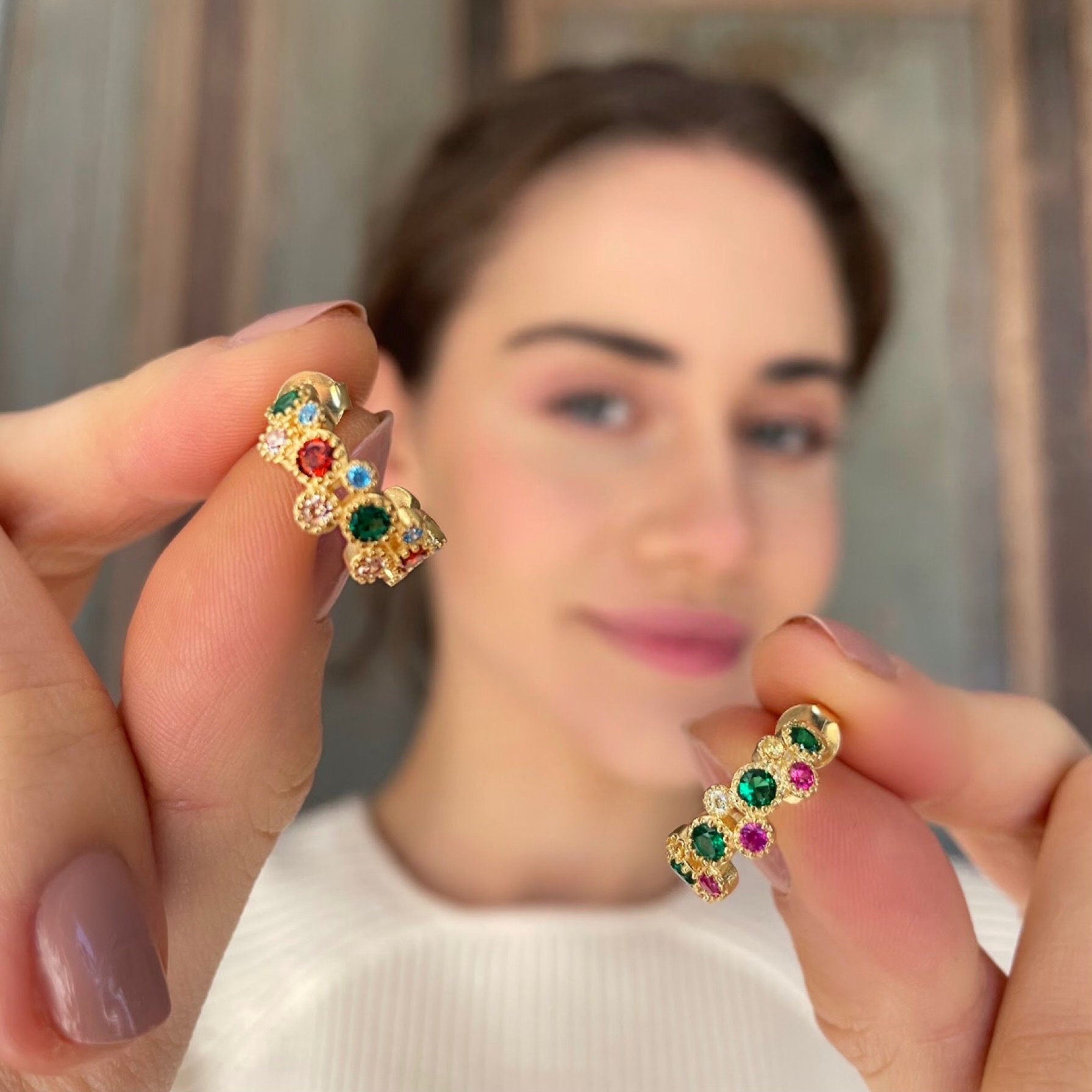 Rainbow CZ Hoop Earrings - Sterling Silver