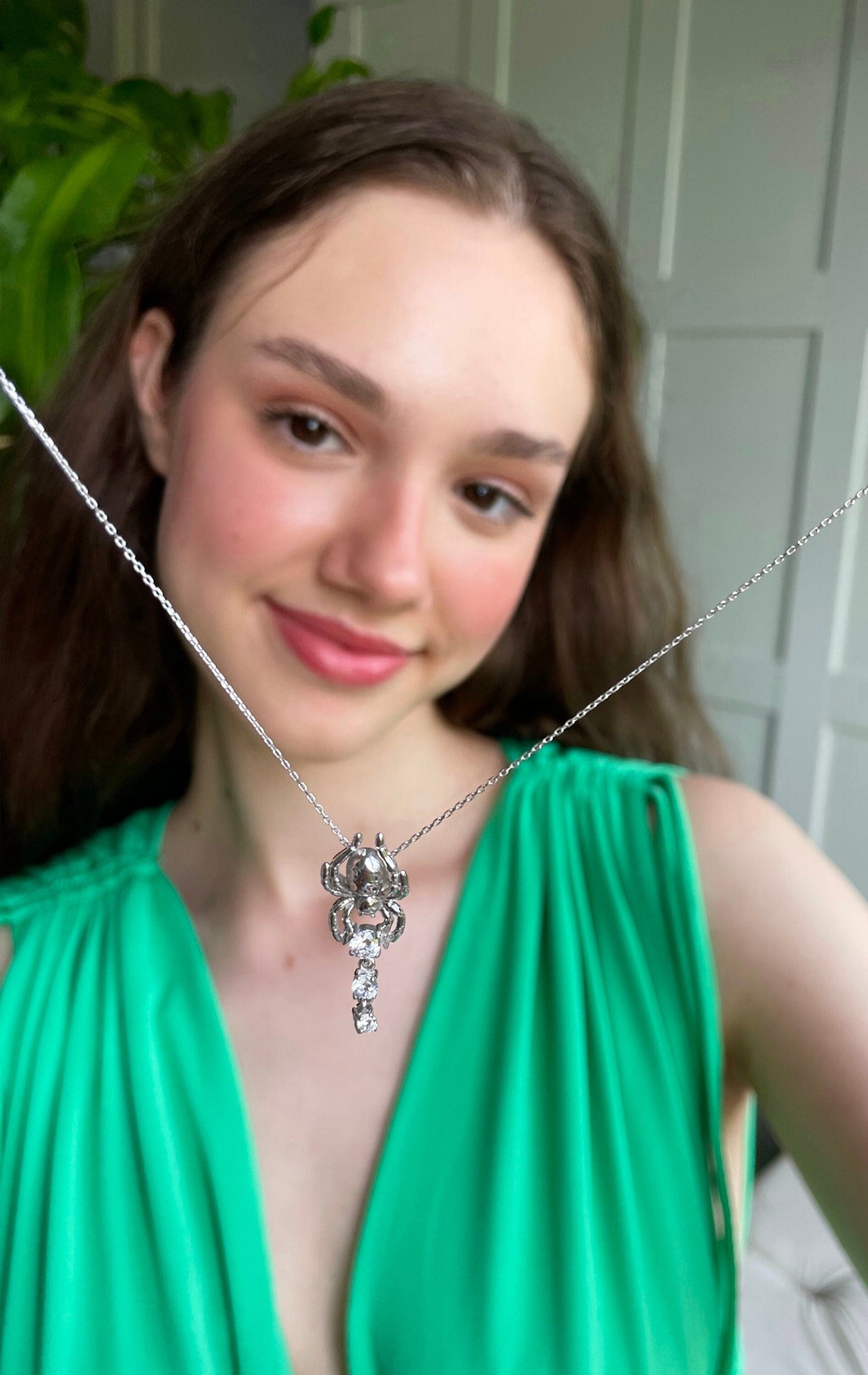 Dazzling Spider Necklace - Sterling Silver