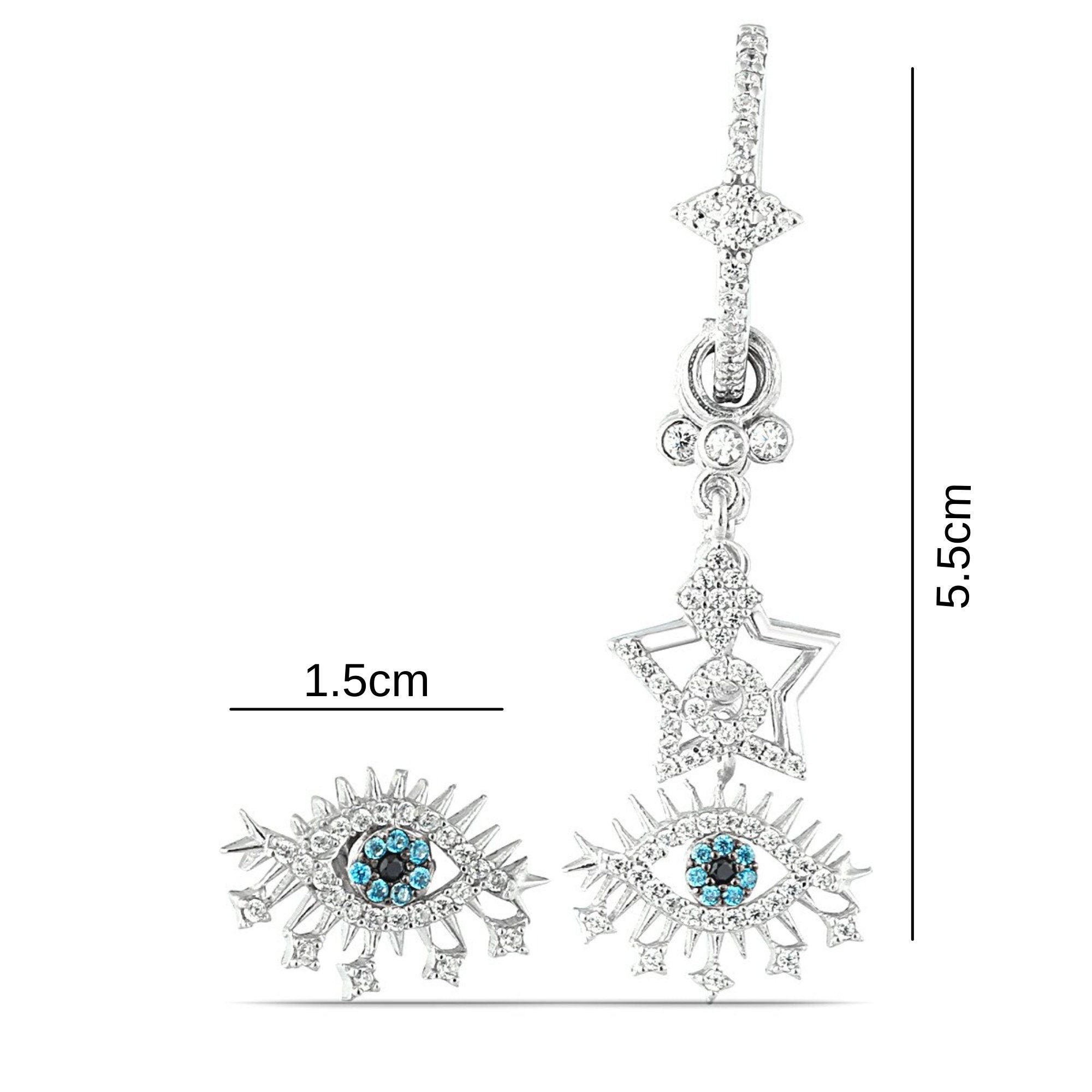 Evil Eye Dangle Earrings - Sterling Silver