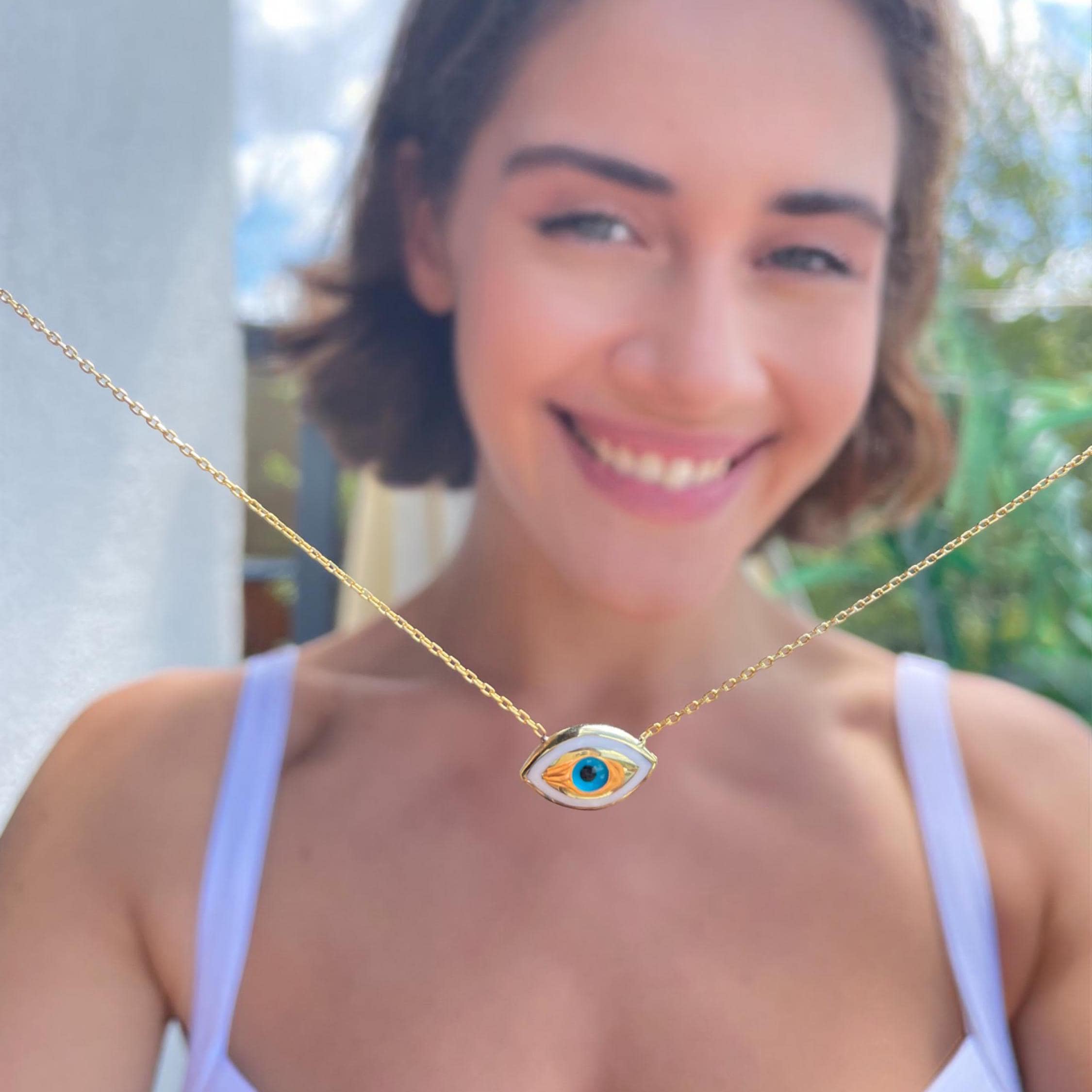 Marquise Evil Eye Protection Necklace - Sterling Silver