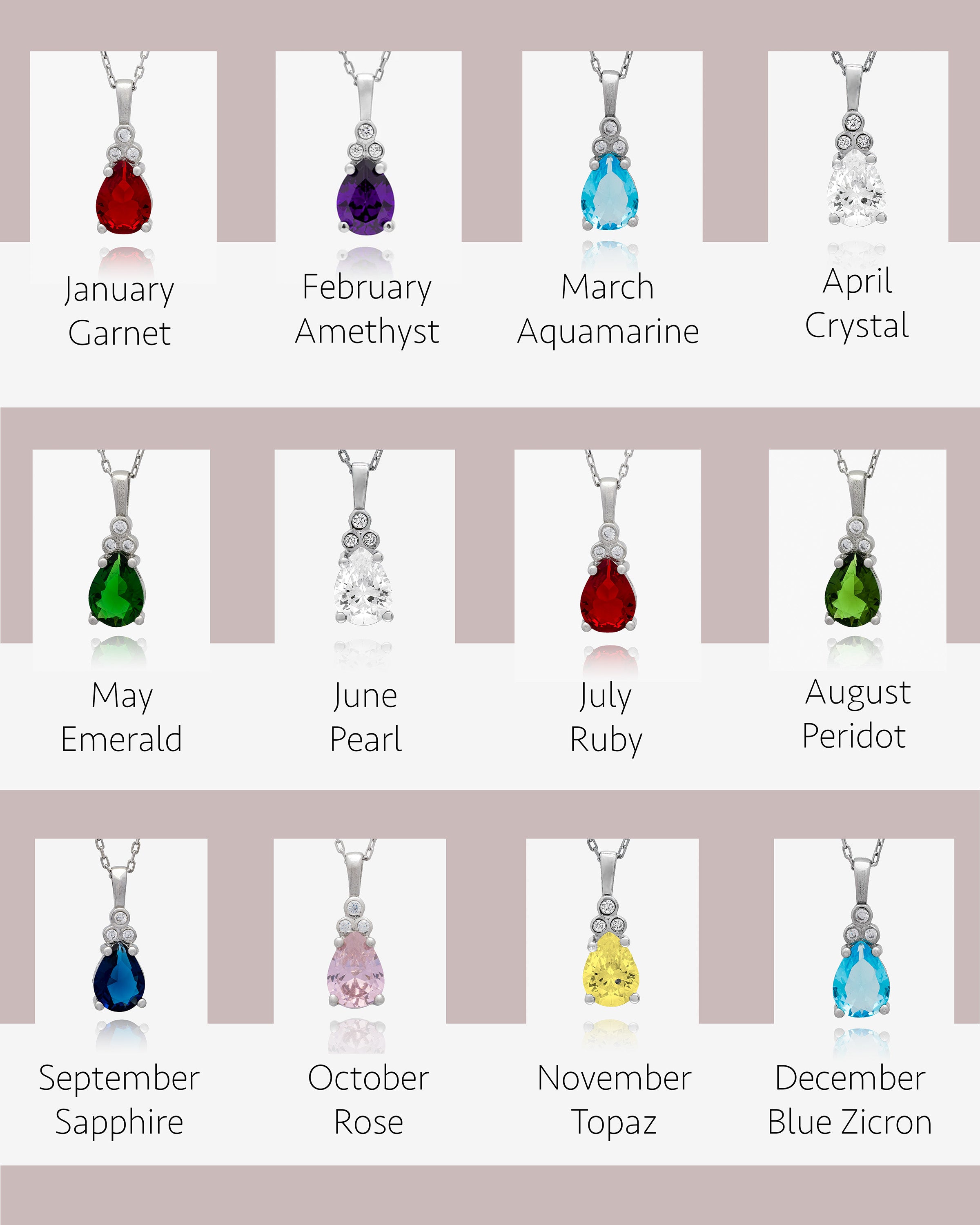 Birthstone Necklace with Zirconia Accents - Sterling Silver