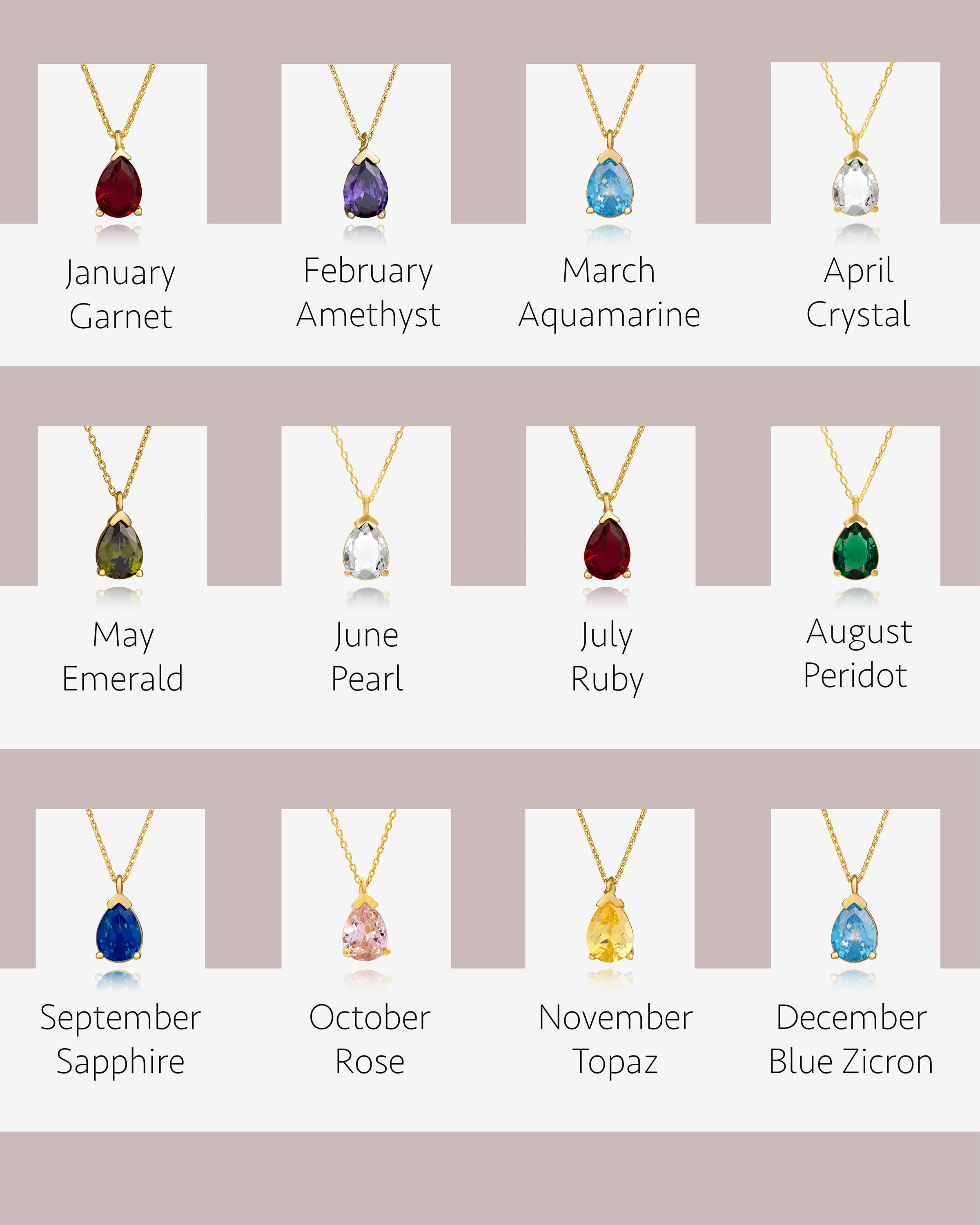 Birthstone Drop Necklace Silver - Sterling Silver