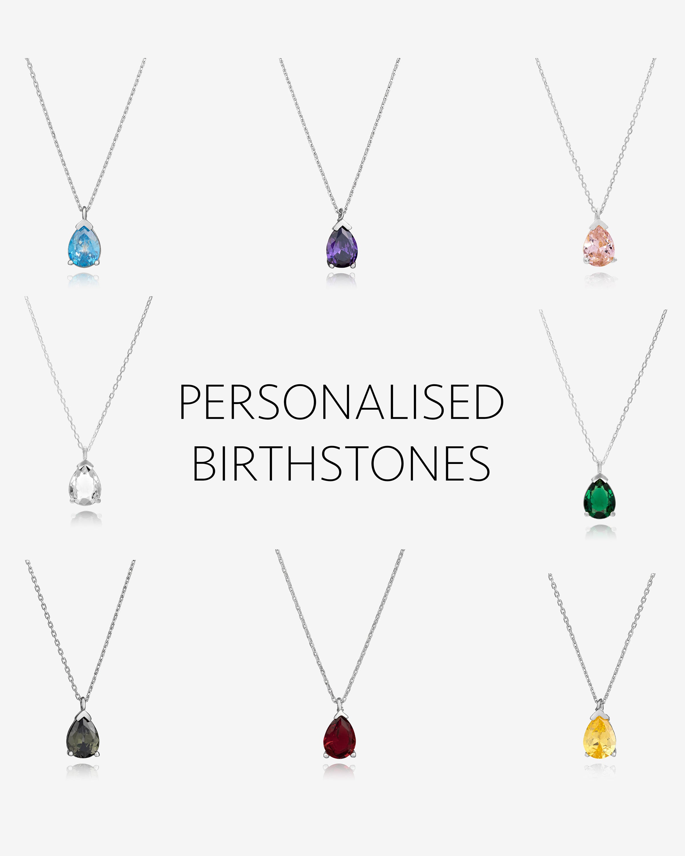 Birthstone Drop Necklace Silver - Sterling Silver