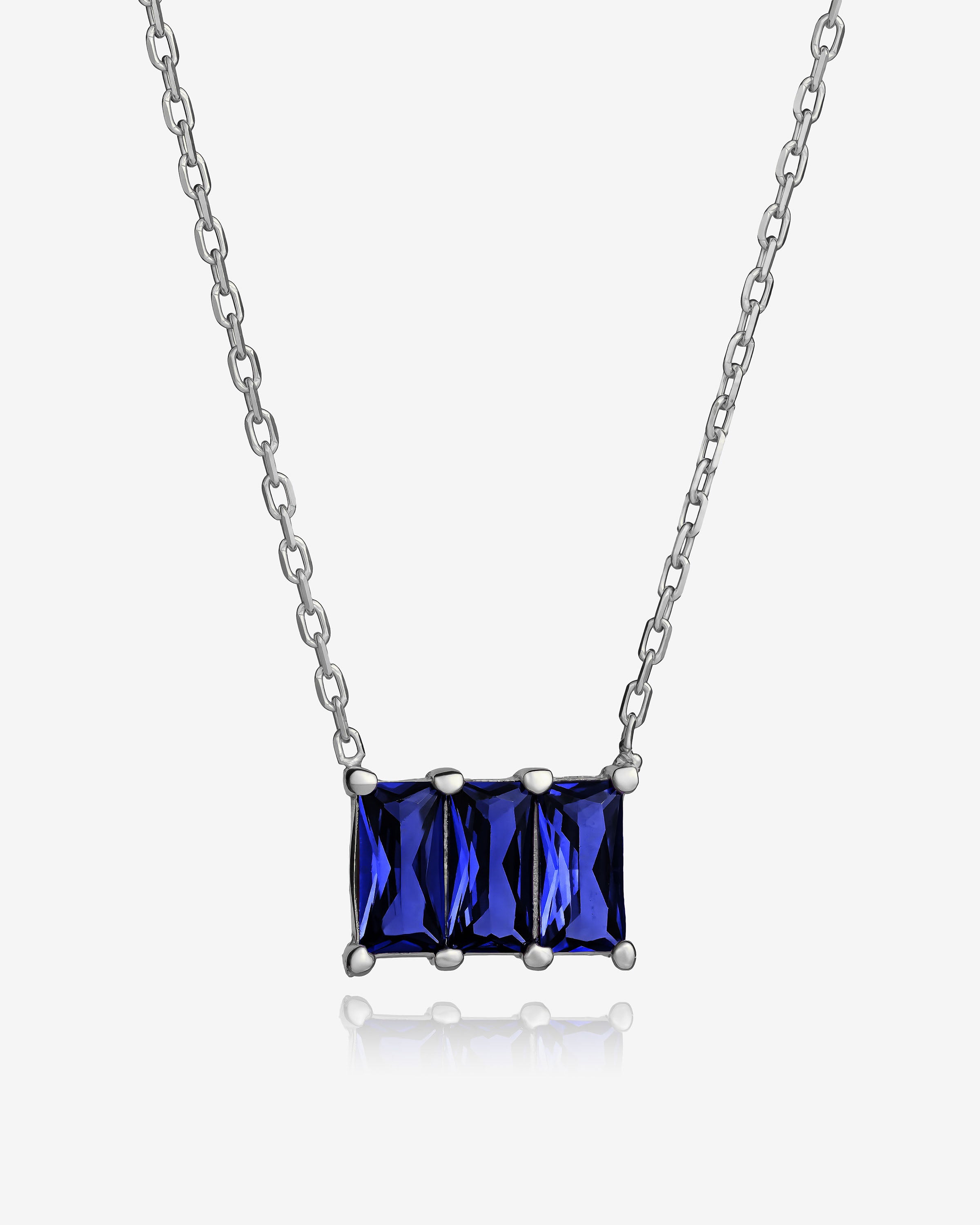 Baguette Cut Birthstone Necklace - Sterling Silver