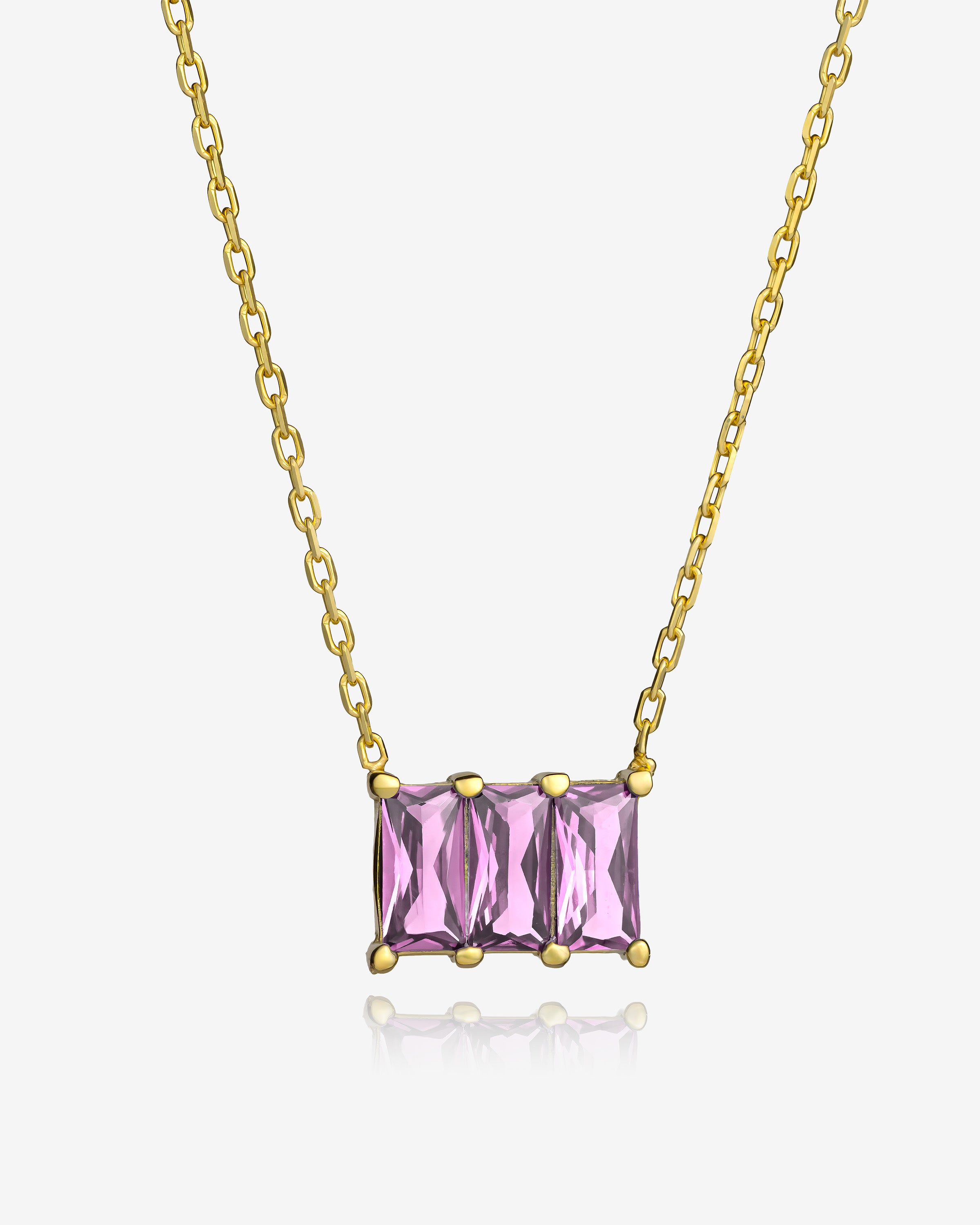 Baguette Cut Birthstone Necklace - Sterling Silver