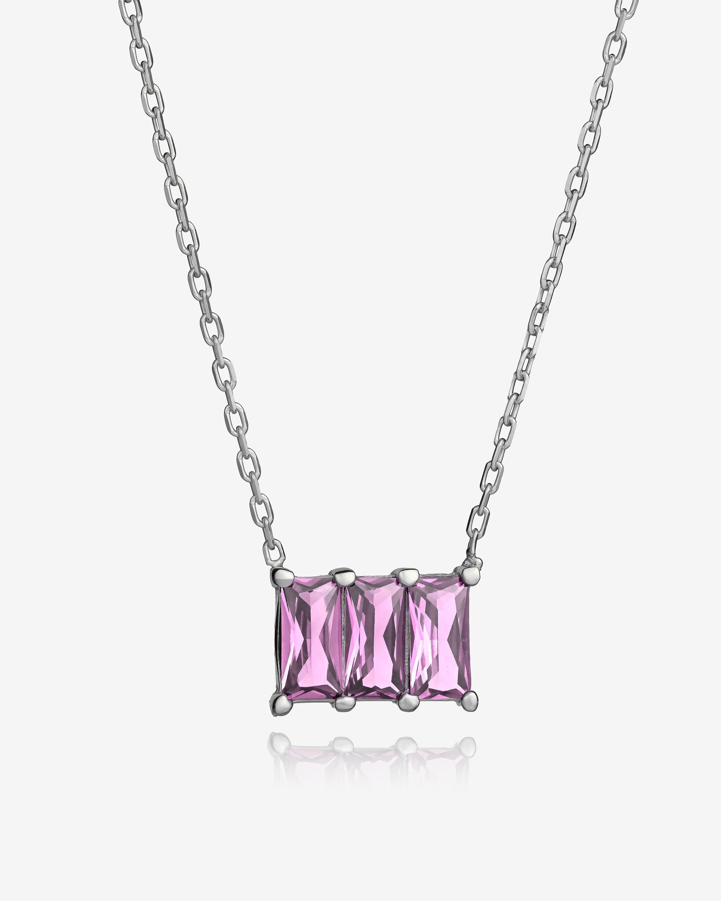 Baguette Cut Birthstone Necklace - Sterling Silver