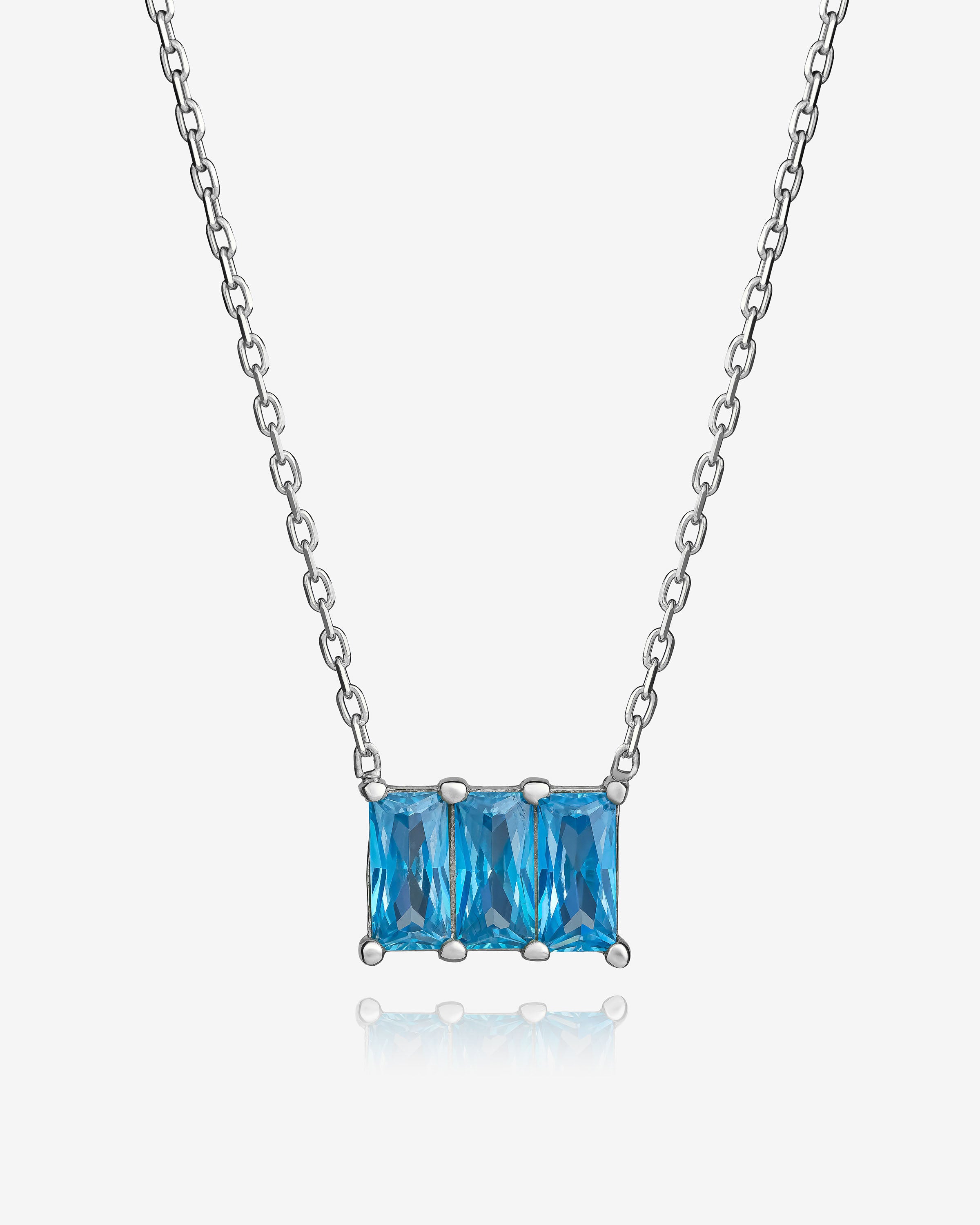 Baguette Cut Birthstone Necklace - Sterling Silver