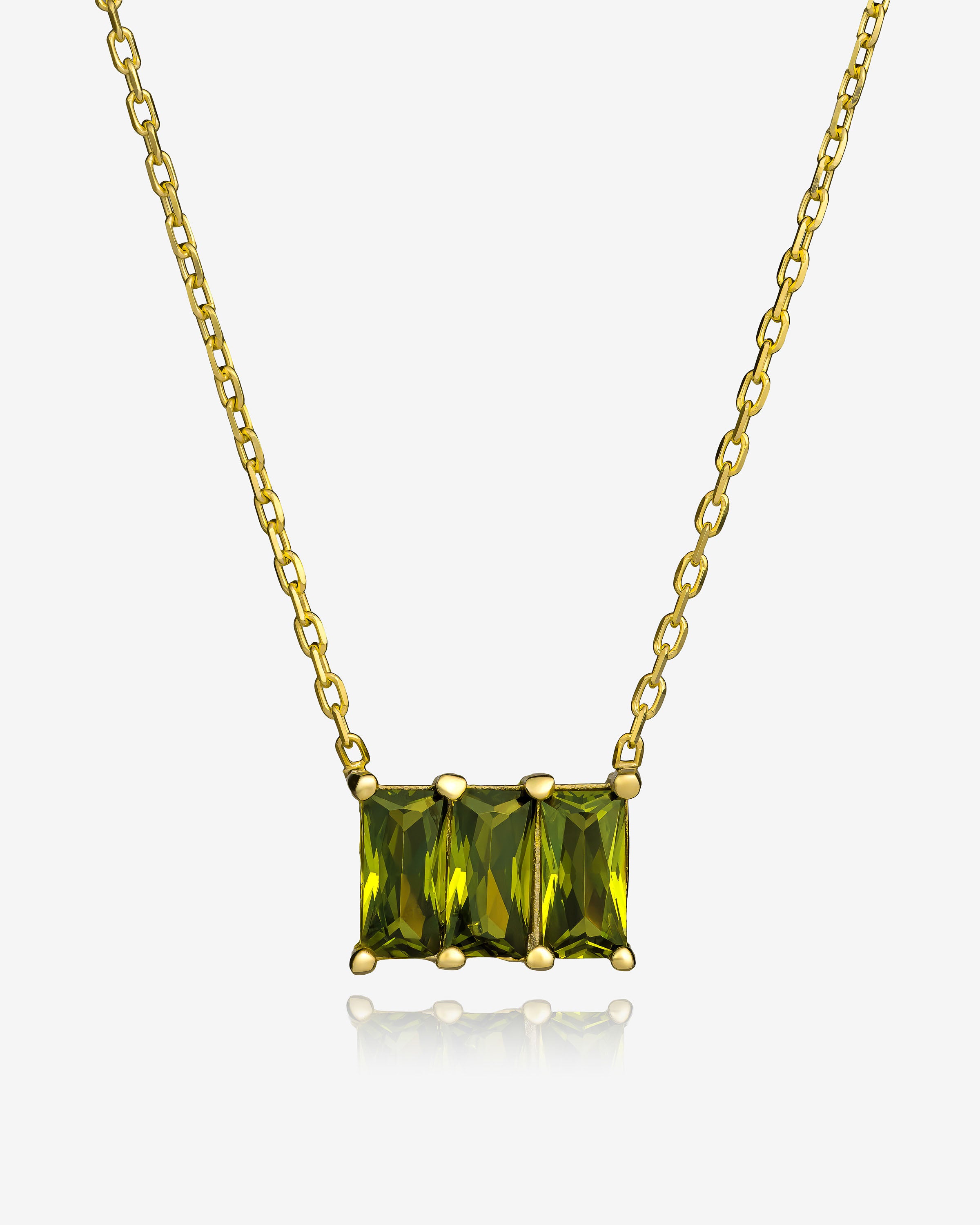 Baguette Cut Birthstone Necklace - Sterling Silver