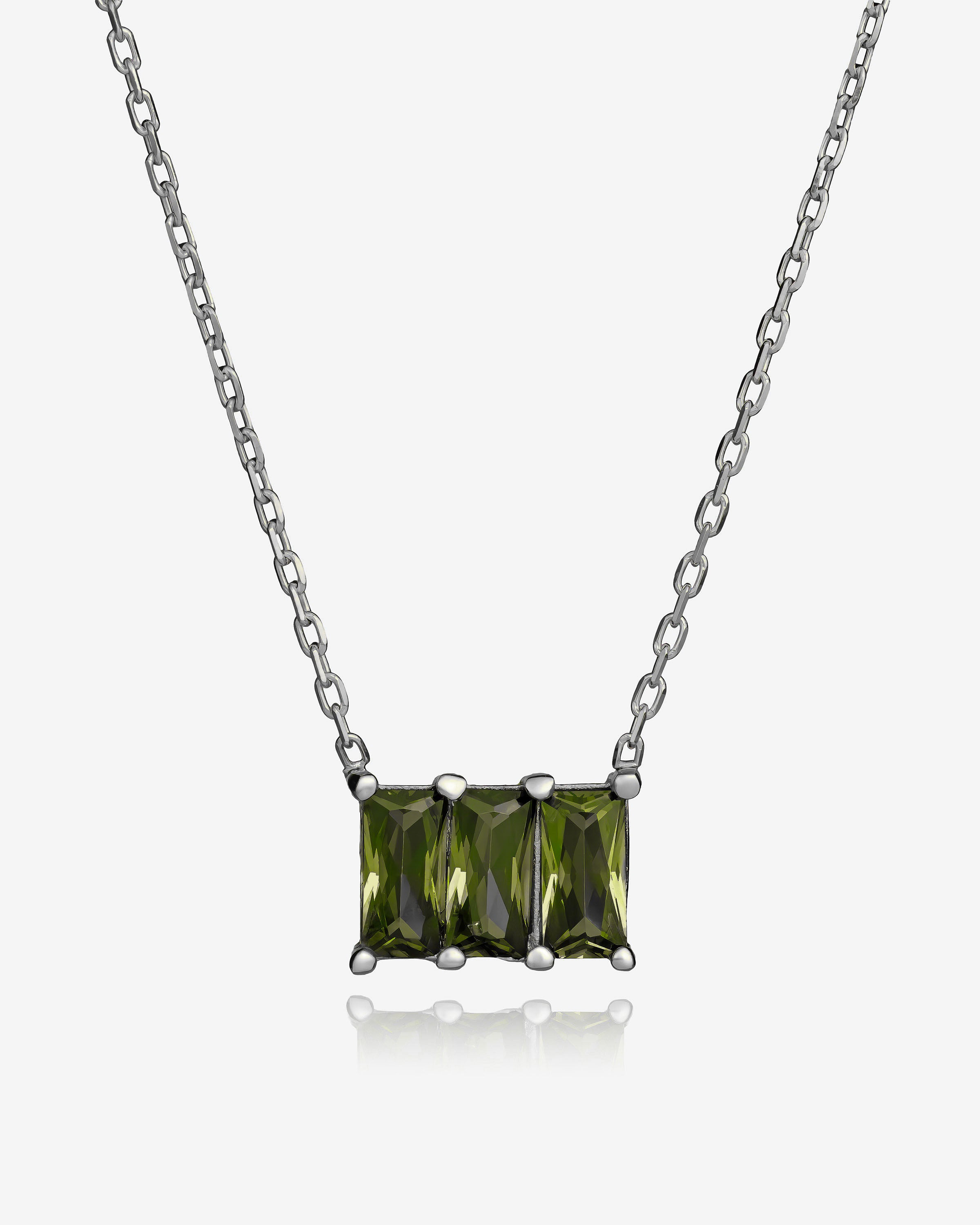 Baguette Cut Birthstone Necklace - Sterling Silver