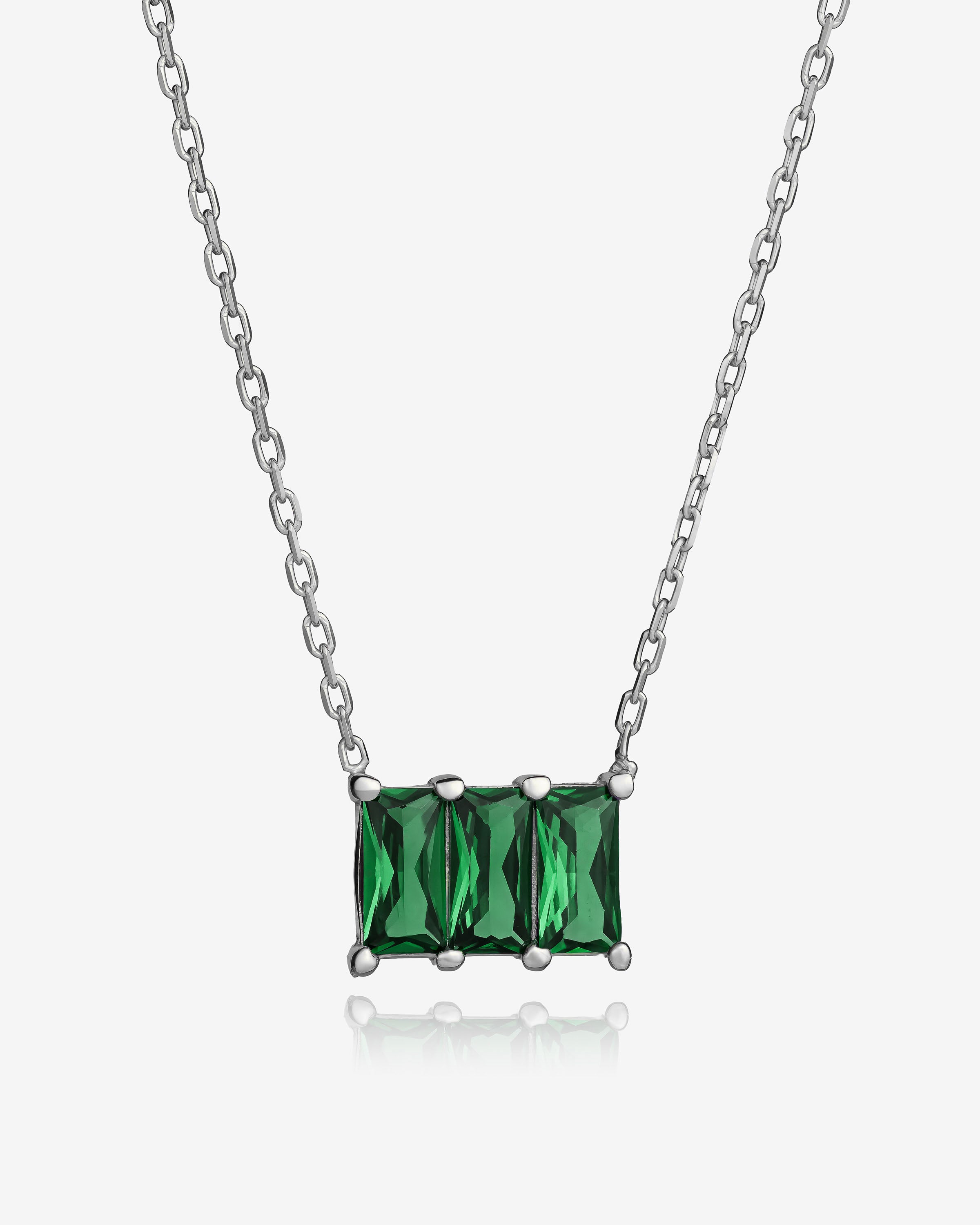 Baguette Cut Birthstone Necklace - Sterling Silver