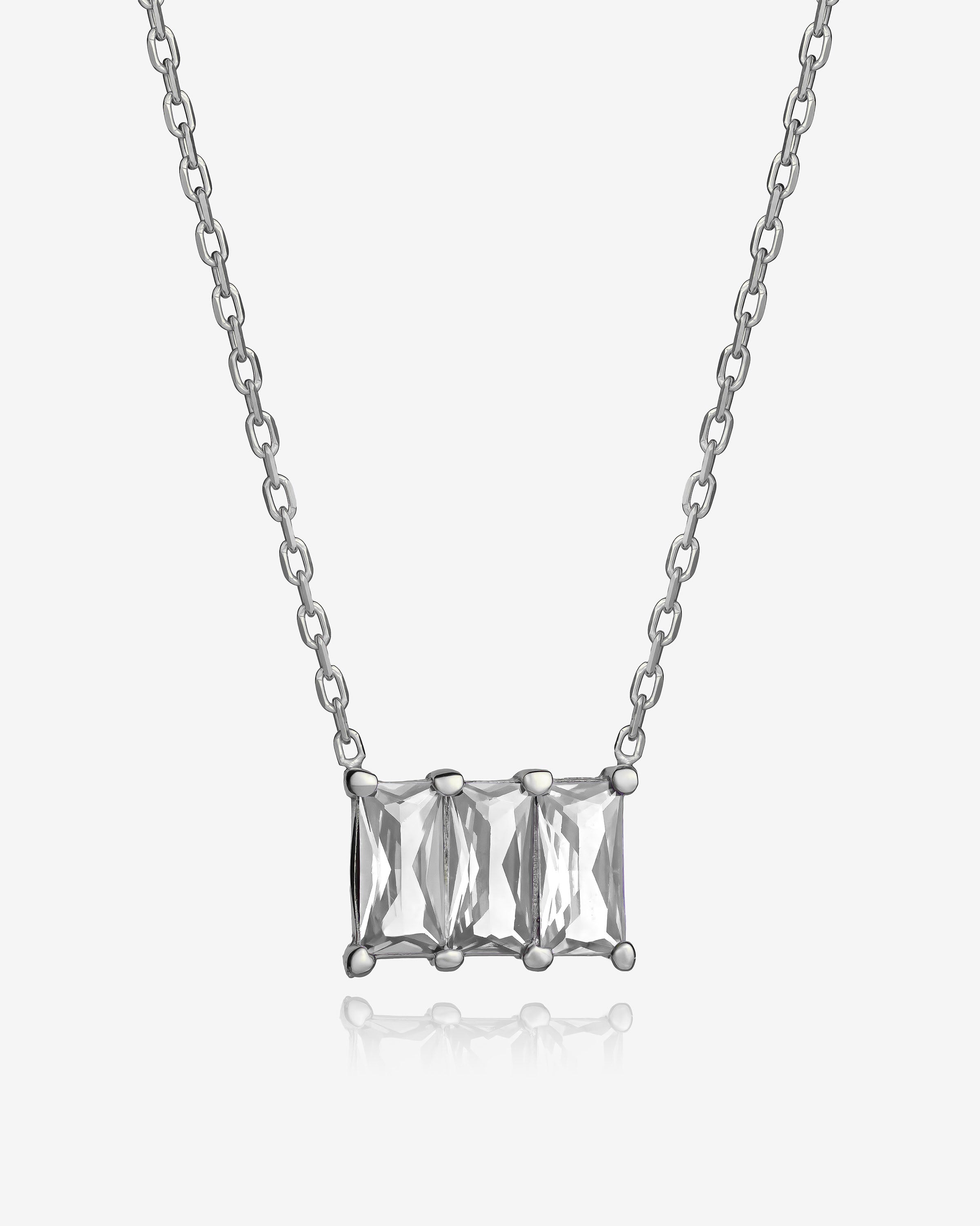 Baguette Cut Birthstone Necklace - Sterling Silver