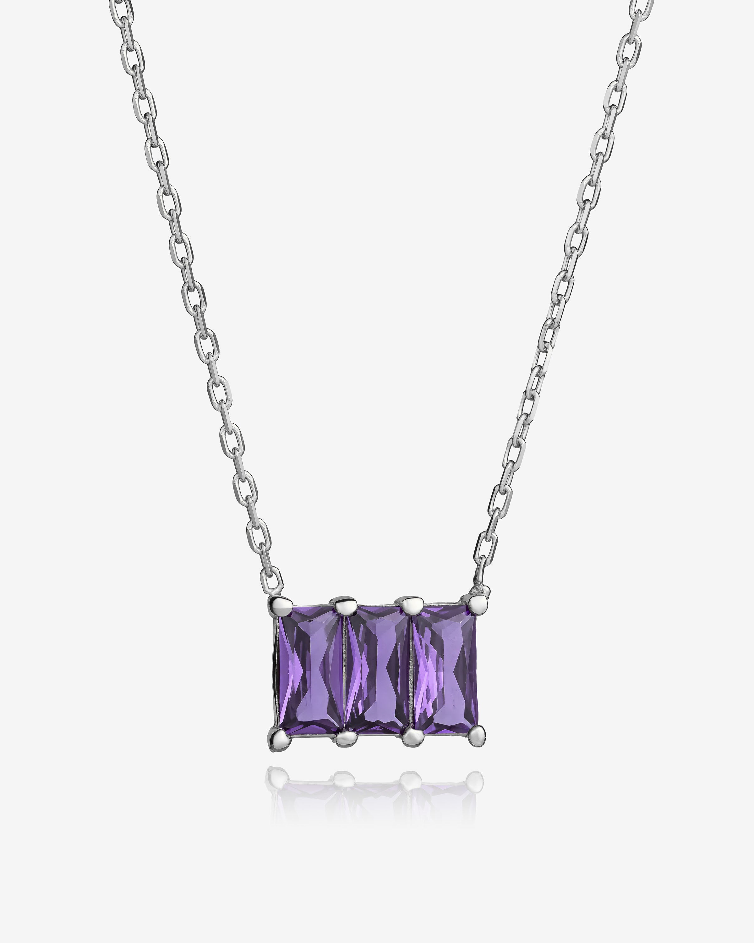 Baguette Cut Birthstone Necklace - Sterling Silver