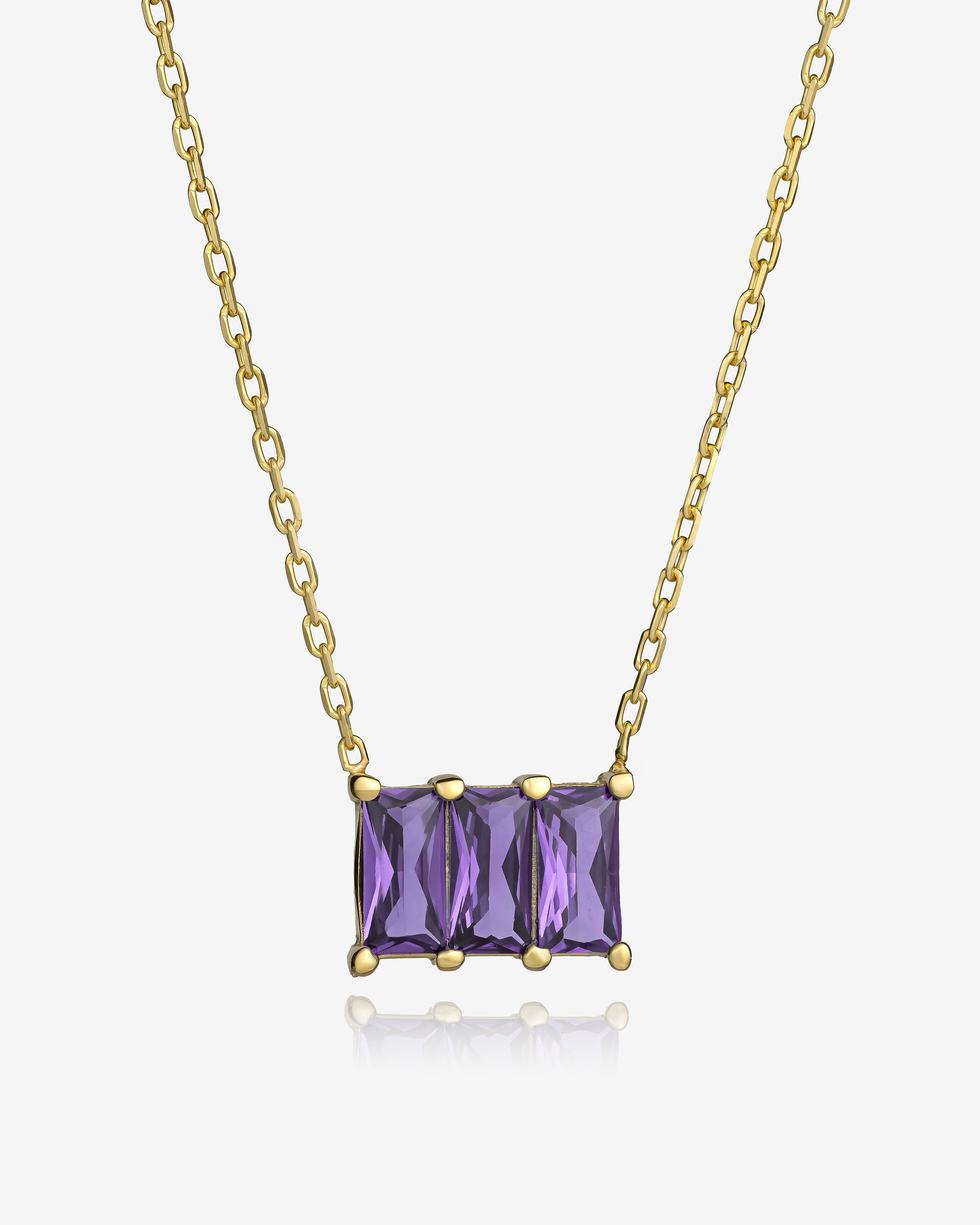 Baguette Cut Birthstone Necklace - Sterling Silver