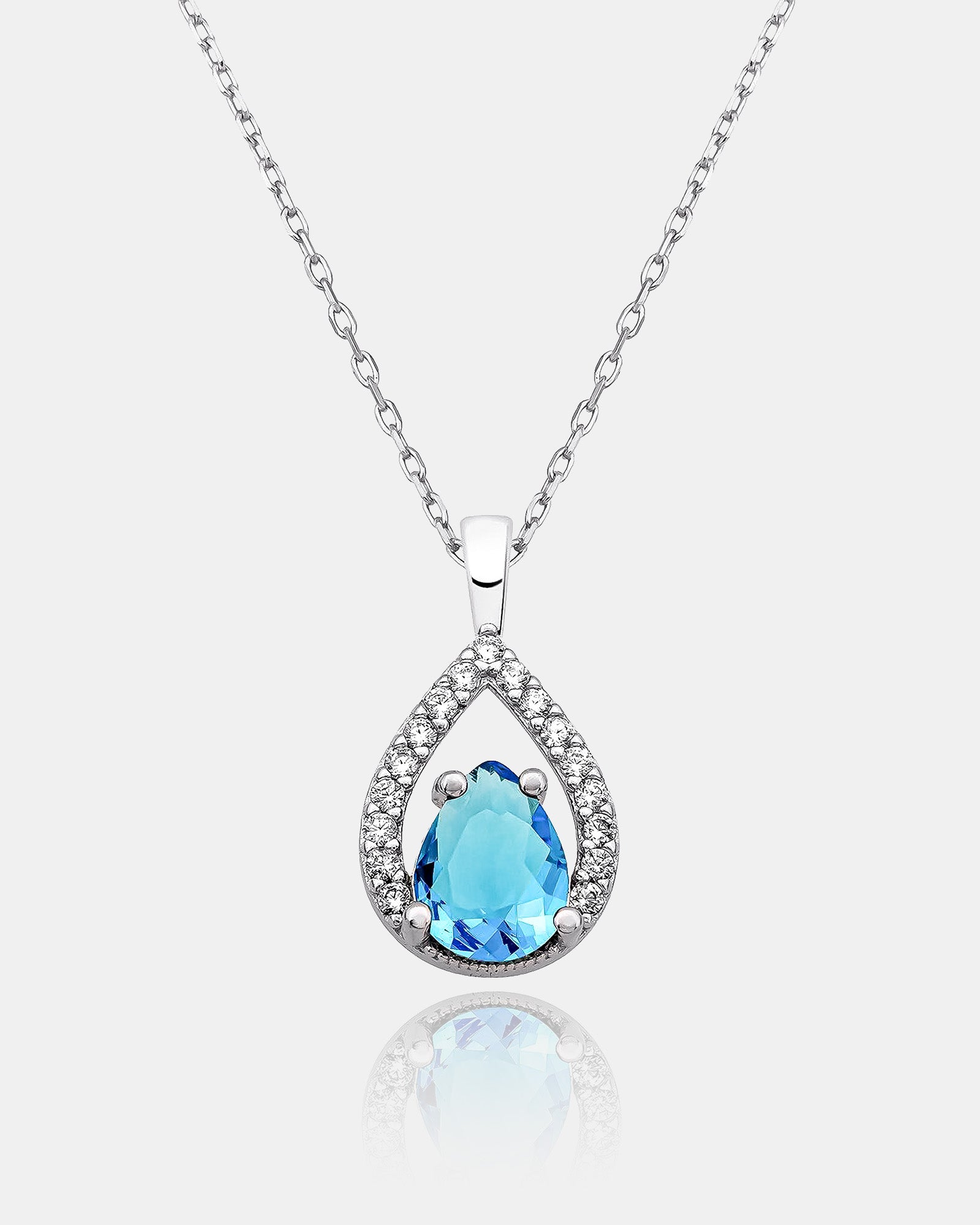 Zirconia Frame Birthstone Necklace - Sterling Silver