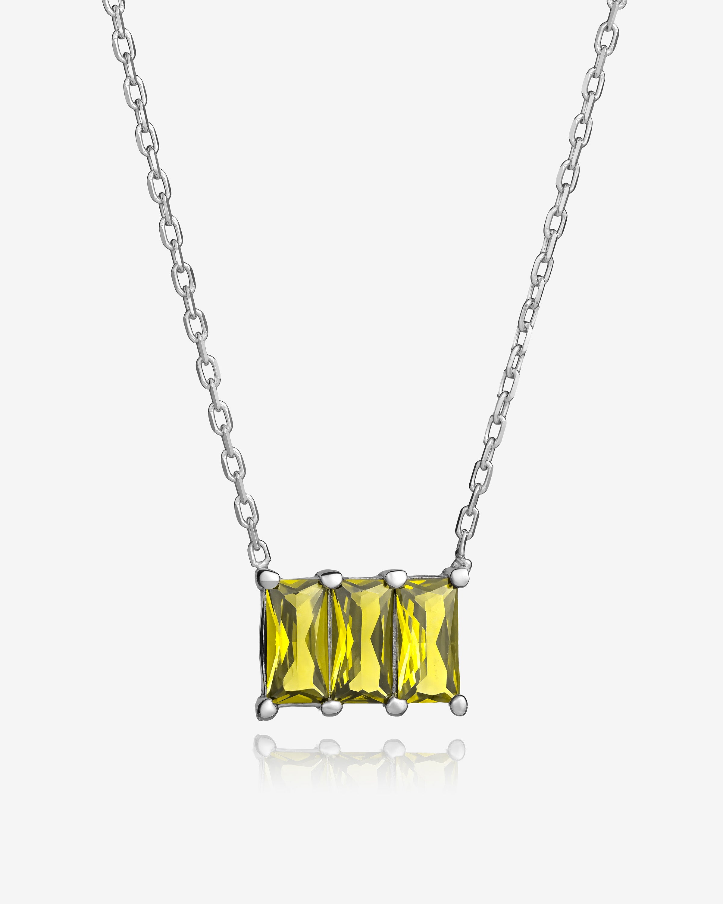Baguette Cut Birthstone Necklace - Sterling Silver