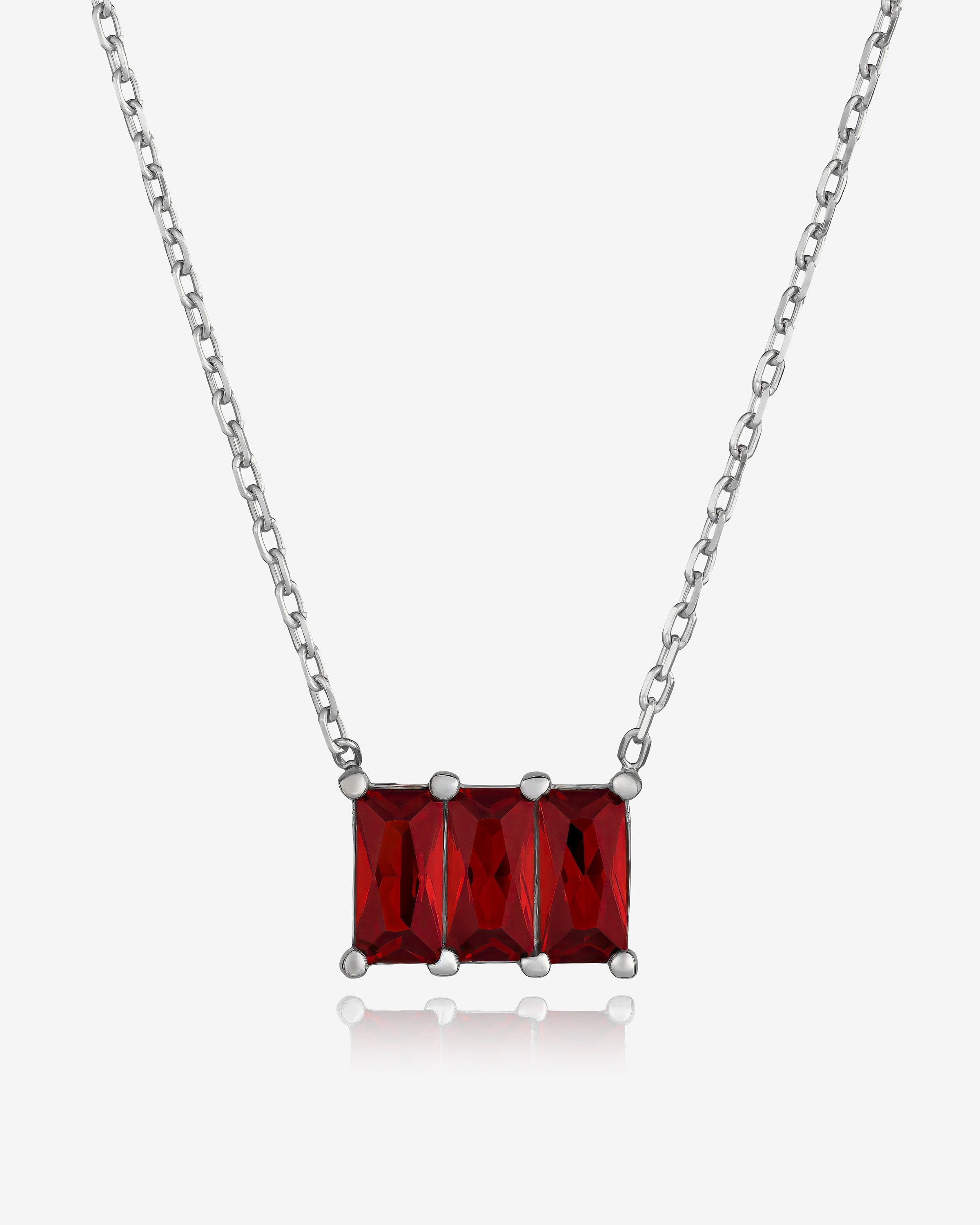 Baguette Cut Birthstone Necklace - Sterling Silver