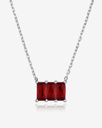 Baguette Cut Birthstone Necklace - Sterling Silver