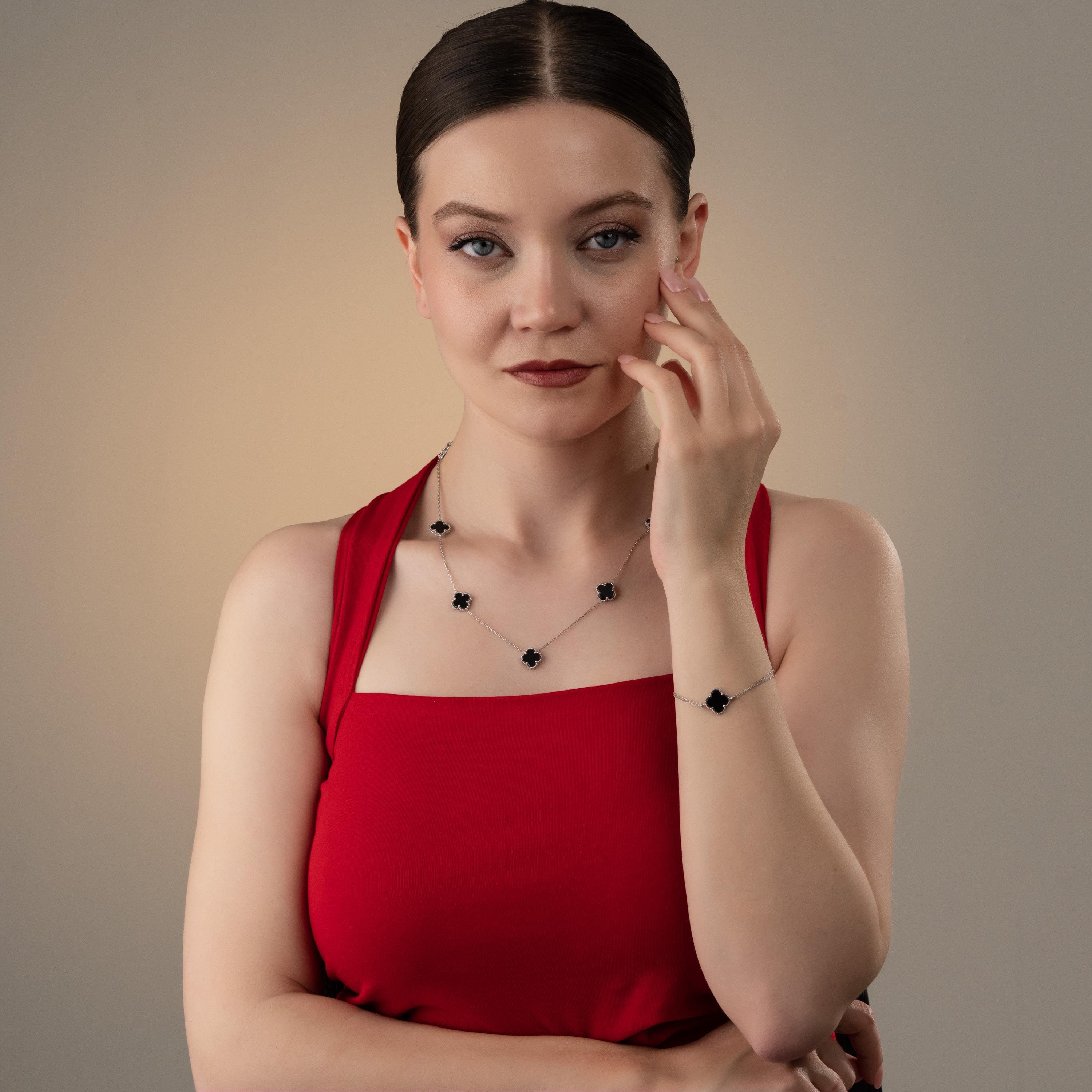 Clover Necklace & Bracelet Set - Sterling Silver